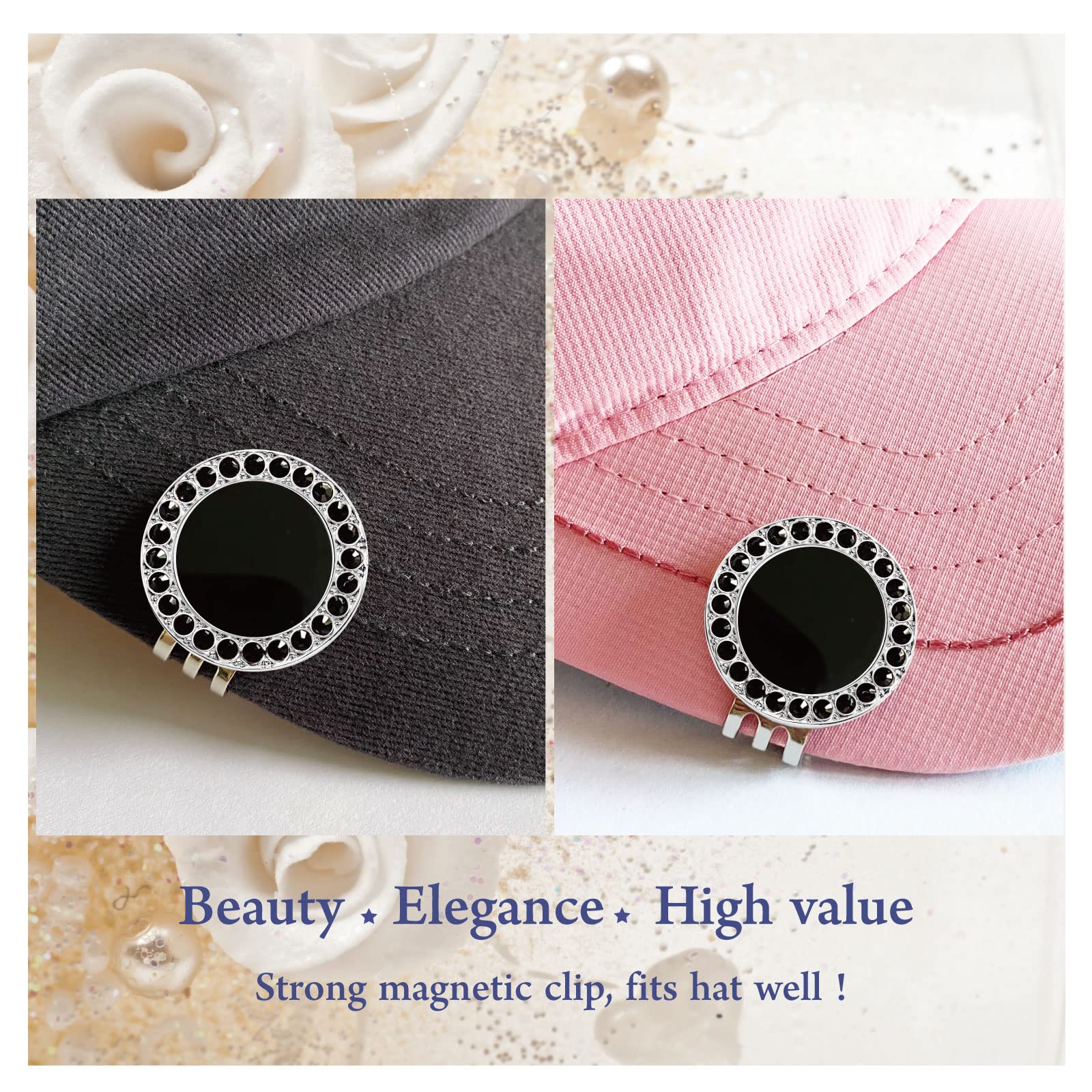 Pearl Crystal Golf Ball Marker Hat Clip - Premium Golf Accessories & Unique Golf Gifts for Women - Perfect for On-Course Style & Tournament Play