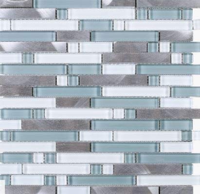 Premium Glossy Green, White & Silver Aluminum Glass Mosaic Tiles - Waterproof Peel-and-Stick Backsplash for Kitchen & Bathroom Walls - Perfect for Modern Home Renovation, DIY Projects & Commercial Spaces