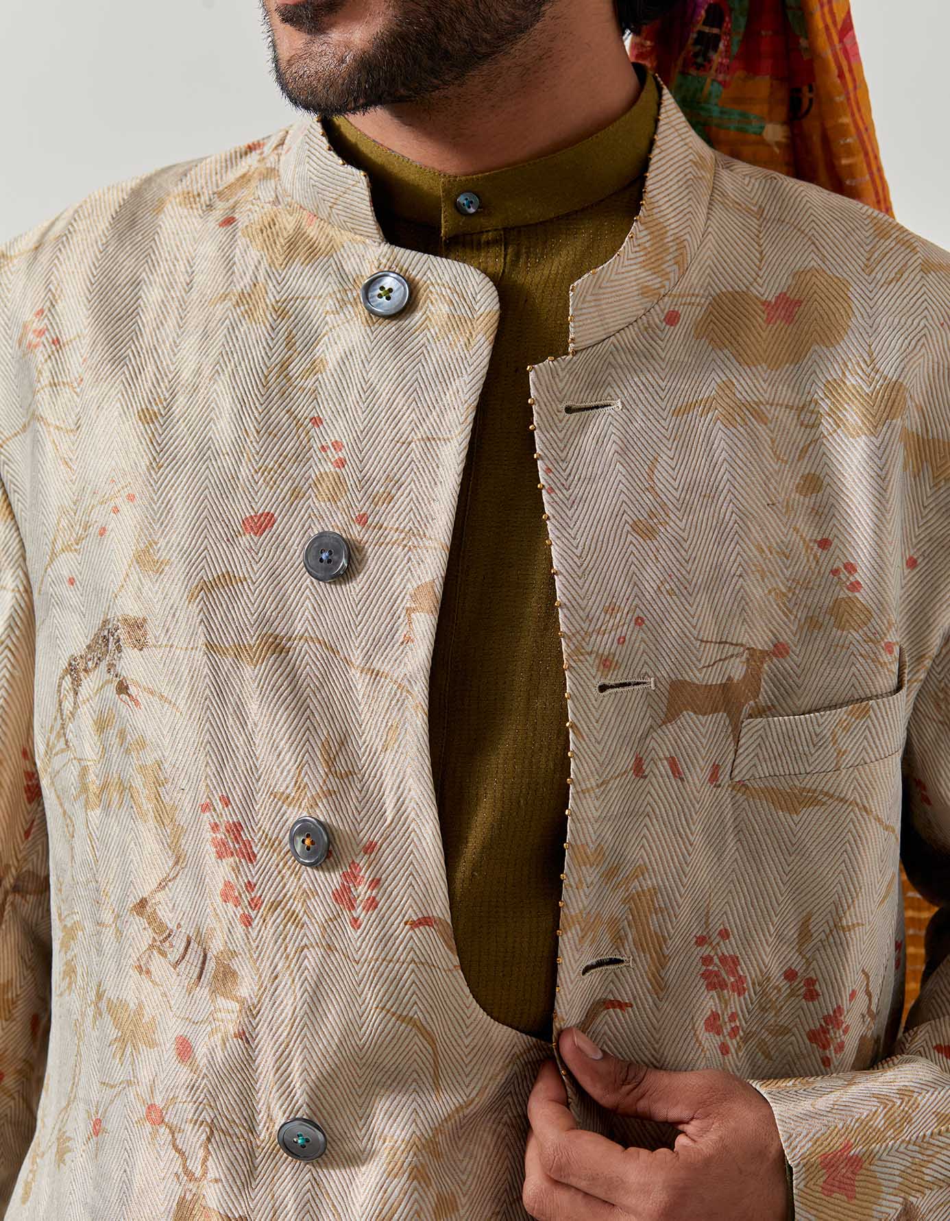 Matrix Jacket - Silk Brocade Ivory Rainforest Coat for Women | Elegant Outerwear for Evening Parties, Weddings & Special Occasions
