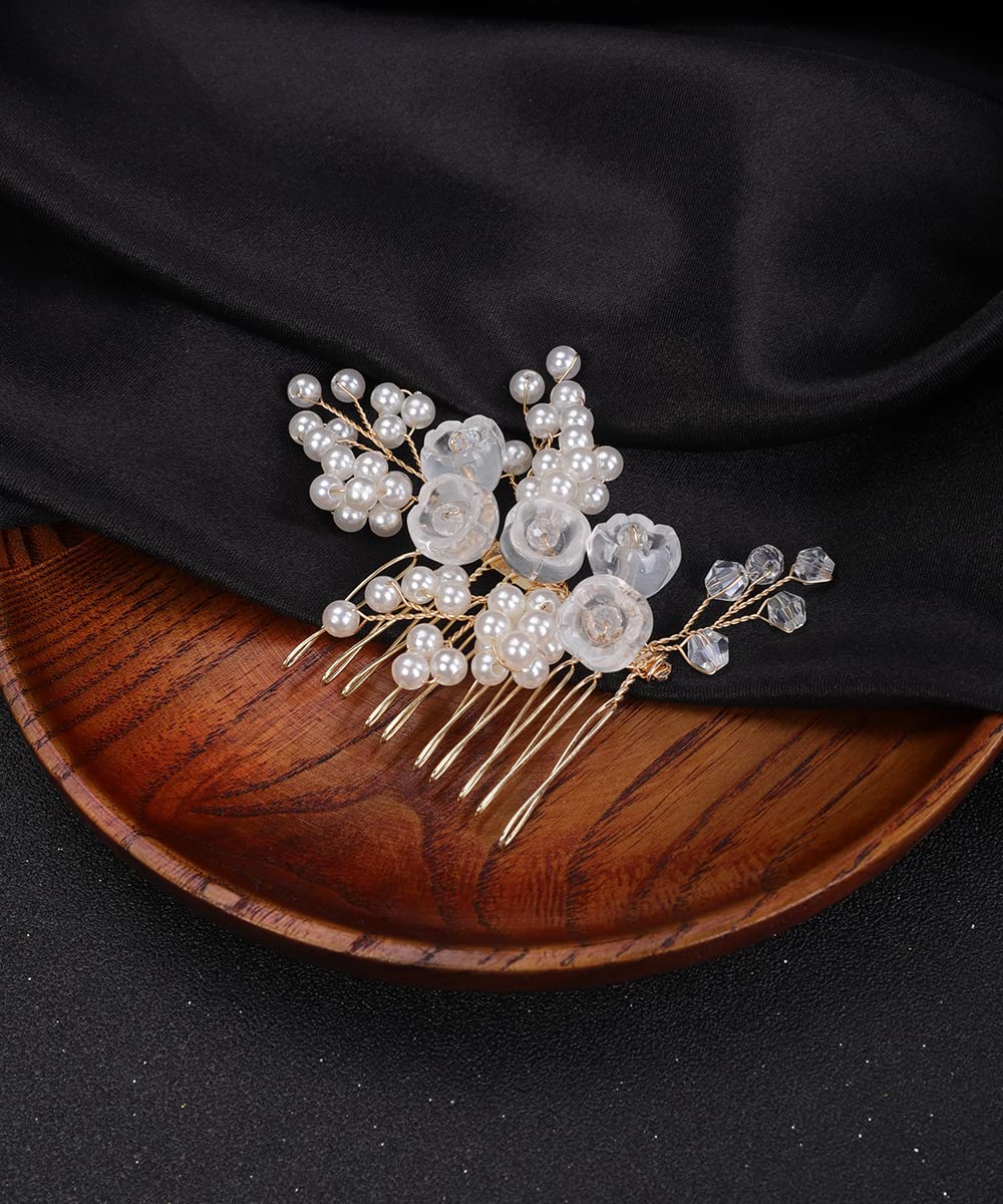 Denifery Gold Pearl Crystal Wedding Hair Comb - Elegant Bridal Hair Accessories for Brides & Bridesmaids | Perfect for Weddings, Proms & Formal Events