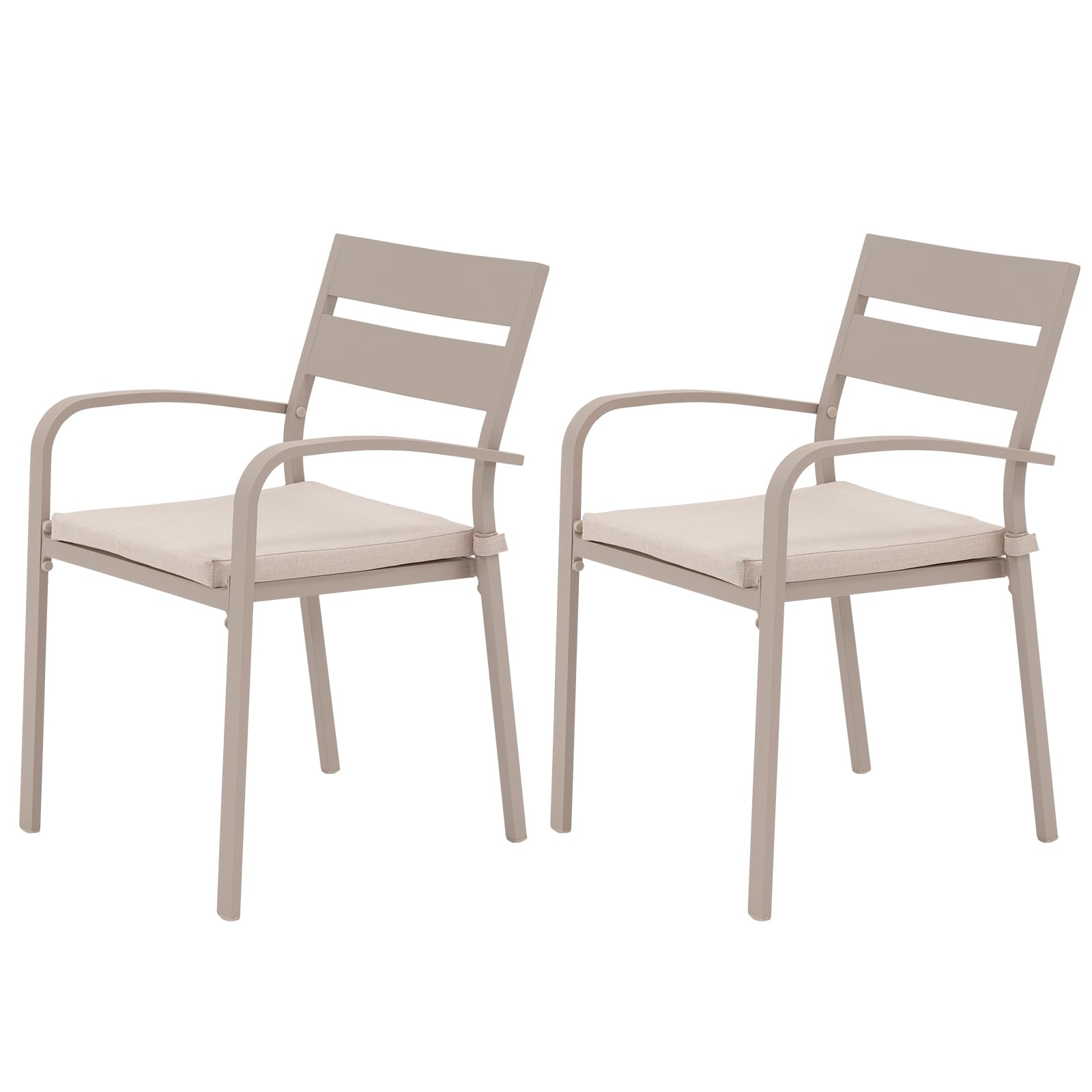 Outdoor Aluminum 4-Piece Patio Dining Chairs Set with Cushions - Stackable Bistro Chairs for Balcony, Garden, Backyard - Flaxen Finish & Beige Cushion - Perfect for Outdoor Dining, Entertaining, and Relaxing