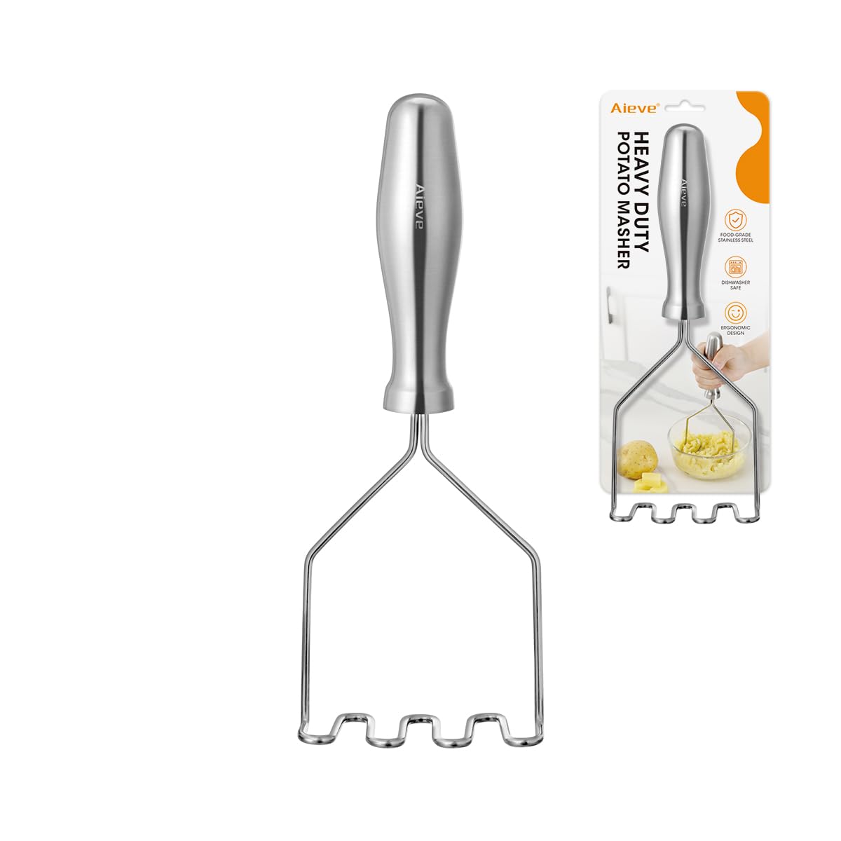 Premium Stainless Steel Potato Masher - Heavy Duty Ergonomic Design for Smooth Mashed Potatoes, Perfect for Thanksgiving, Family Dinners & Home Cooking
