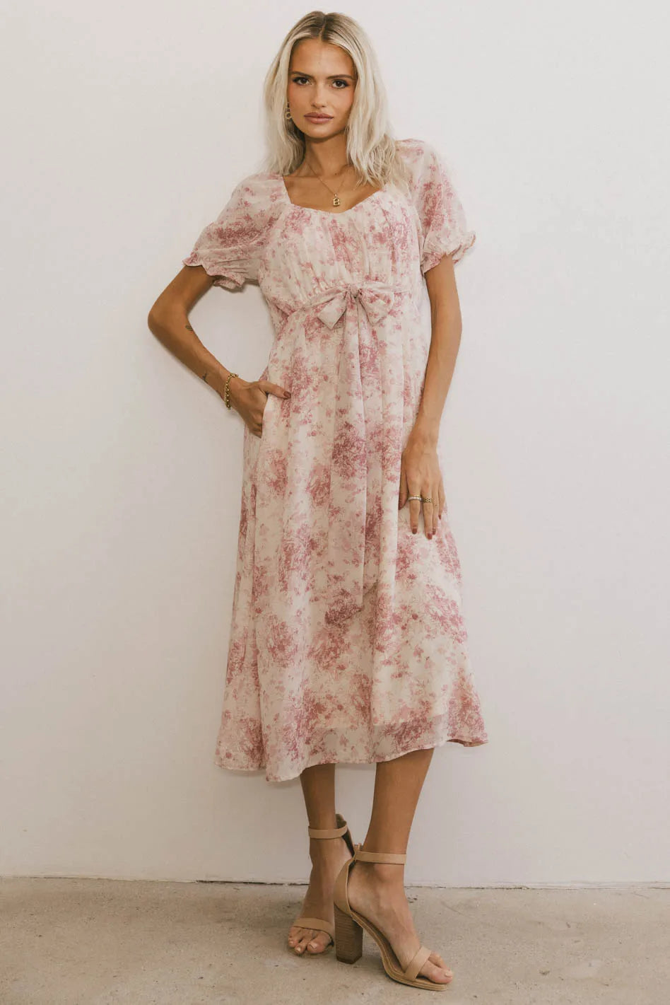 Janie Waist Tie Midi Dress - Flattering A-Line Summer Dress for Women | Perfect for Weddings, Parties & Office Wear | FINAL SALE