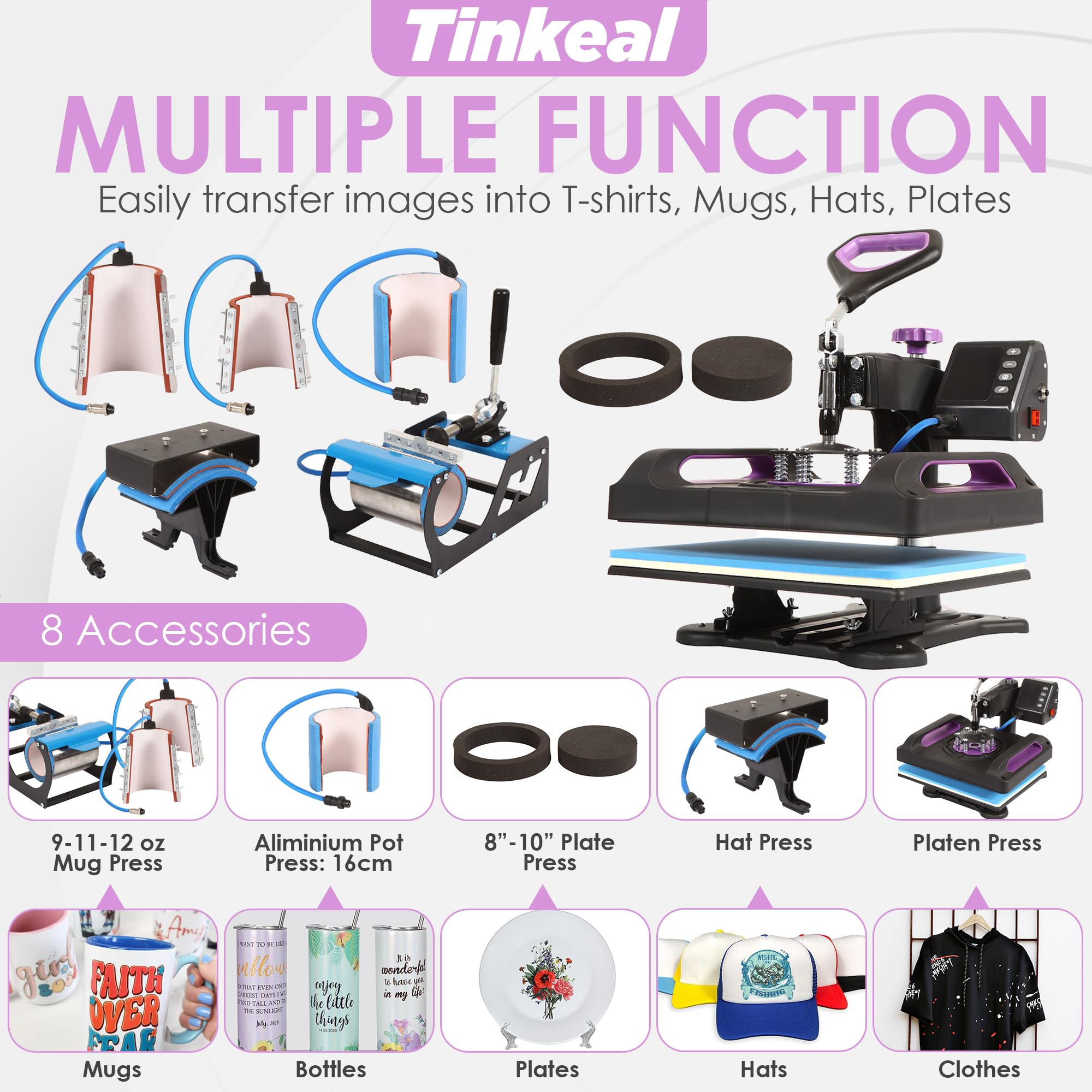 8-in-1 Swing Away Heat Press Machine 12x15