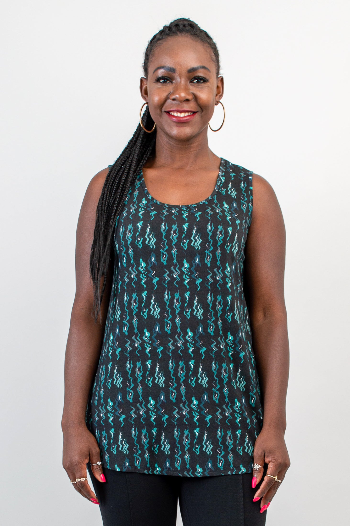 Jazz Tank Top - Teal Abstract Print Bamboo Fabric - Women's Casual Wear for Summer, Beach, and Music Festivals