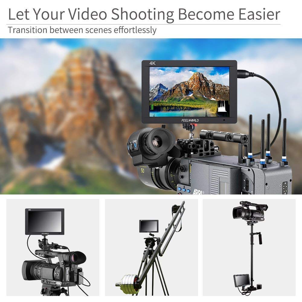 Feelworld FW703 7 Inch IPS Full HD 1920x1200 4K On-Camera Monitor with 3G-SDI/HDMI Input & Output - Professional DSLR Camera Field Monitor for Filmmaking, Vlogging, and Live Streaming