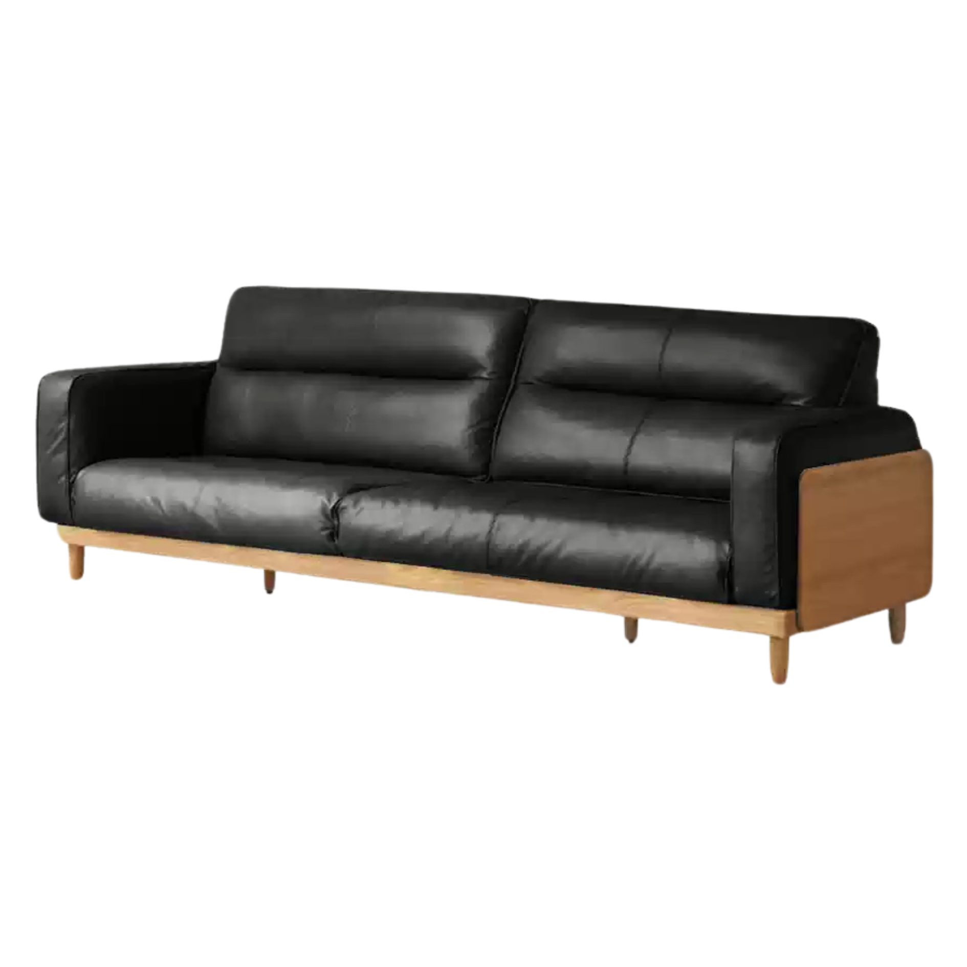 Premium Oak Solid Wood Straight High Back Cloth Leather Sofa - Modern Living Room Furniture for Home Office & Lounge Comfort