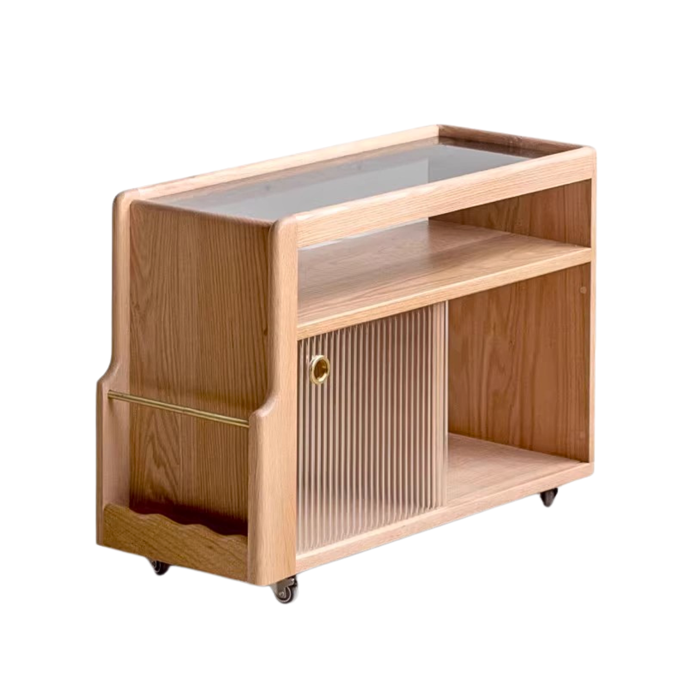 Solid Wood Mobile Glass Side Table - Oak, Poplar, Black Walnut - Perfect for Living Room, Bedroom or Office Use