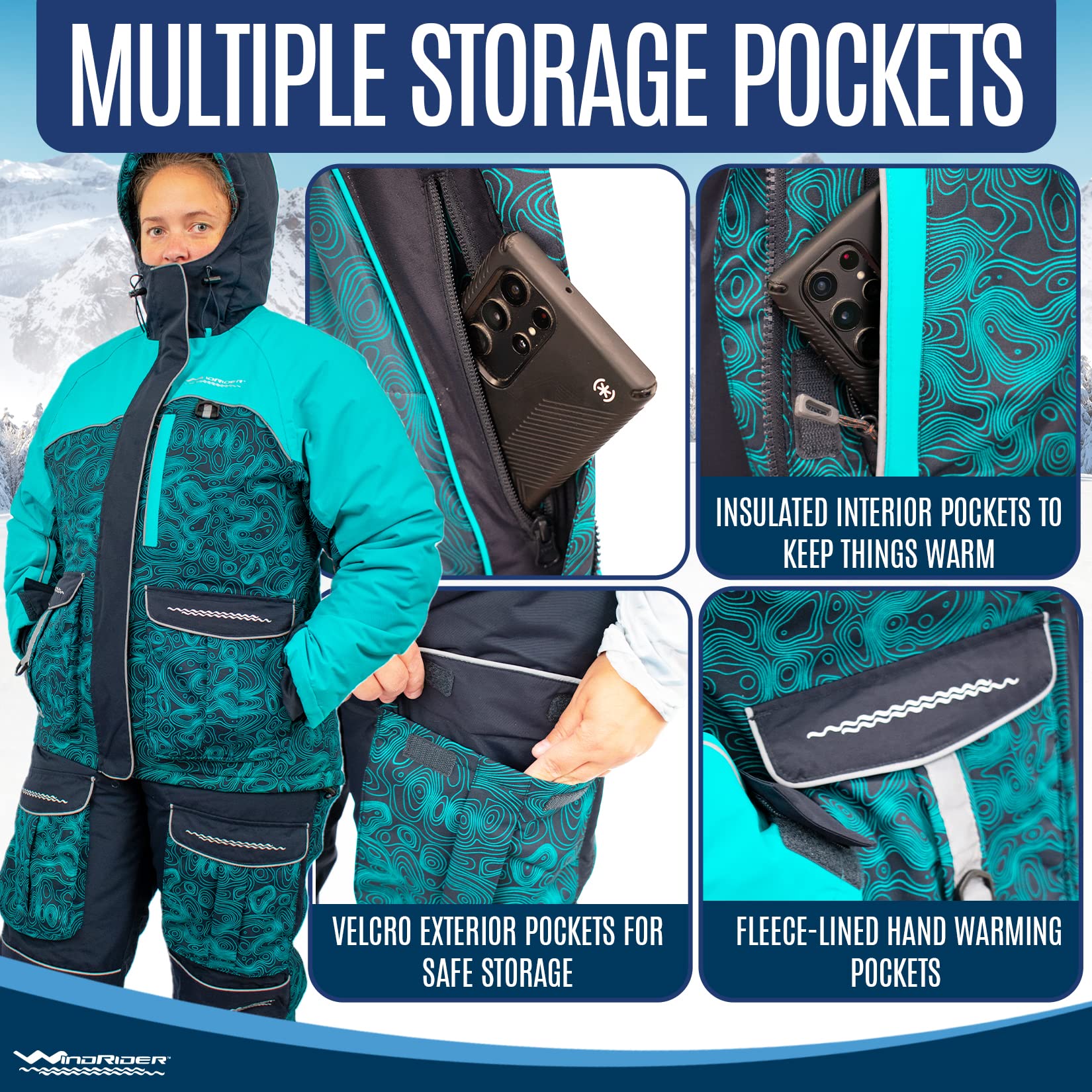 WindRider Unisex Insulated Waterproof Ice Fishing Suit Set - Thermal Bib Overalls & Jacket for Men & Women - Extreme Cold Weather Gear for Ice Fishing, Snowmobiling & Winter Outdoor Activities