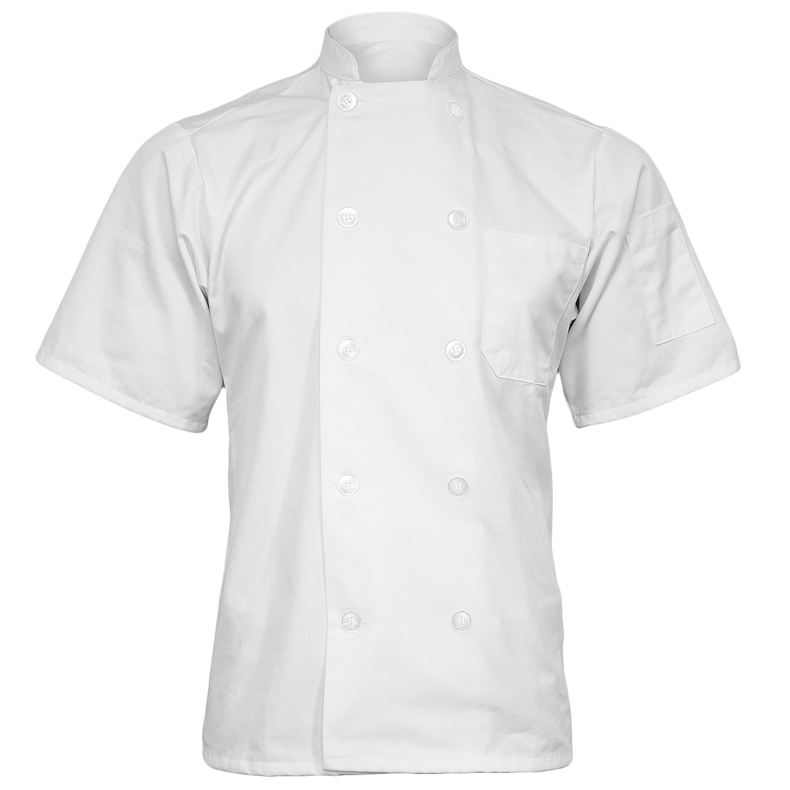 Unisex Short Sleeve 10-Button Chef Coat - Cotton Blend Professional Kitchen Jacket (White, Large) - Perfect for Chefs, Caterers & Culinary Students