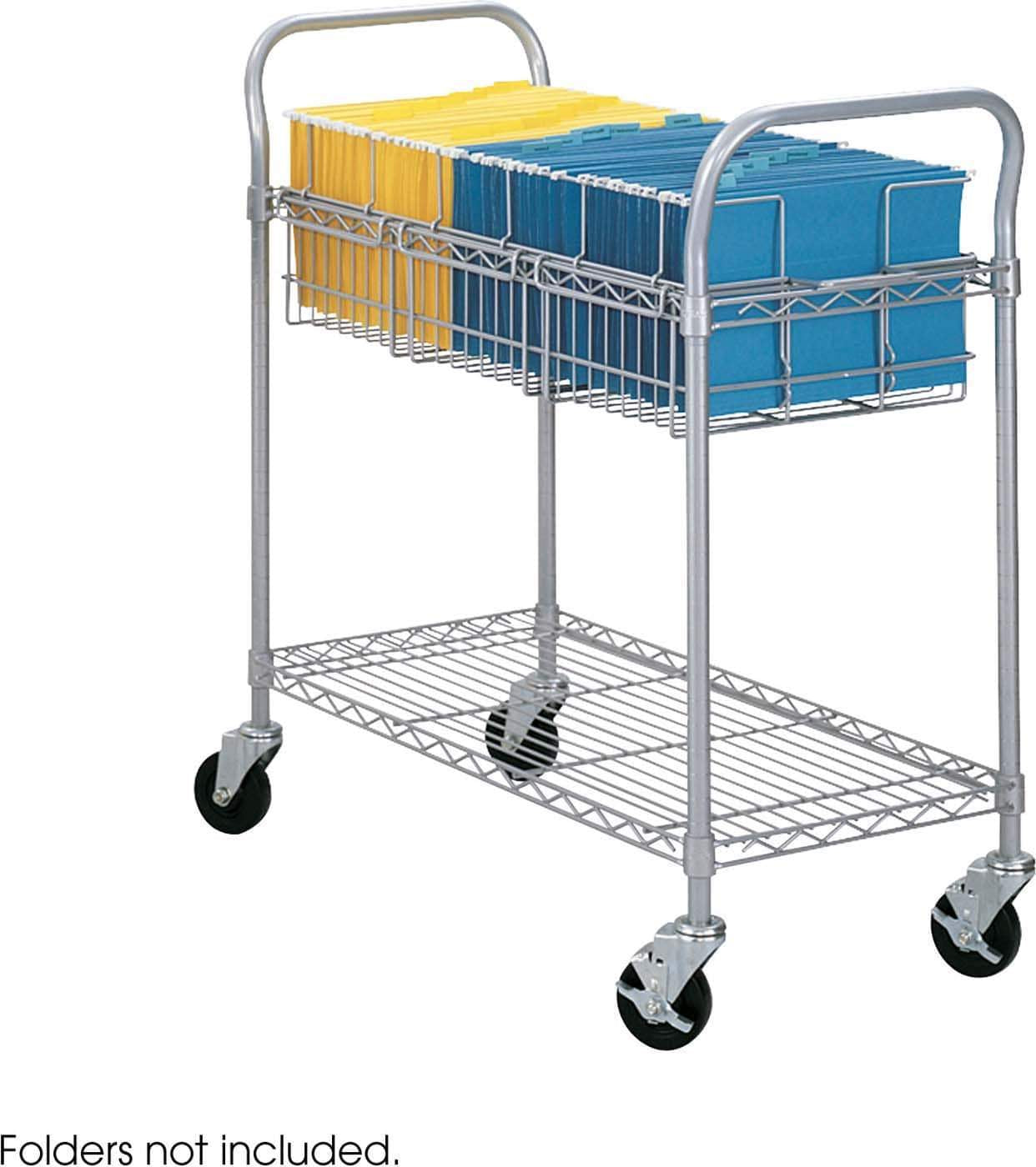36-Inch Wide Wire Mail Cart in Gray - Heavy Duty Rolling File Organizer for Office, Mailroom, and Home Use [5236GR]