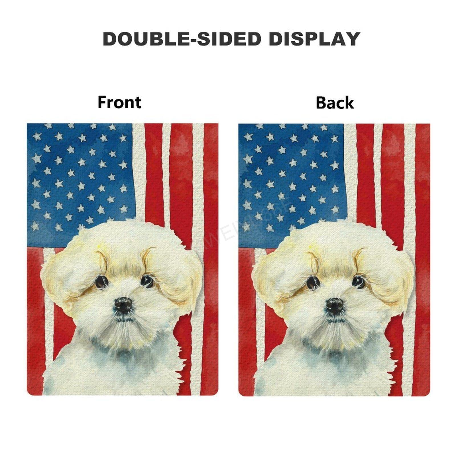 American Flag Bichon Frise Welcome Garden Flag - Double Sided 28x40 Inch Outdoor Yard Decor, Durable Burlap Lawn Flag for Home & Patio - Perfect for Front Yard, Backyard & Seasonal Decorations