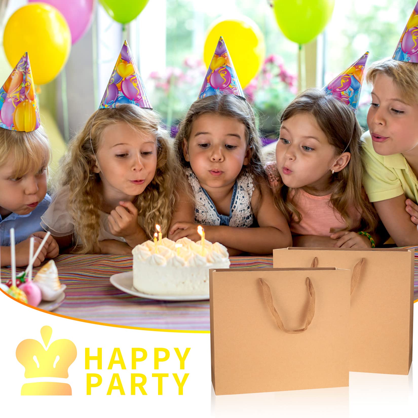 HexinYigjly 12-Pack Kraft Paper Bags with Handles - Small, Medium & Large Brown Gift Bags Bulk for Retail, Shopping, Party Favors & Merchandise | Eco-Friendly Business Packaging for Stores, Weddings & Birthday Parties