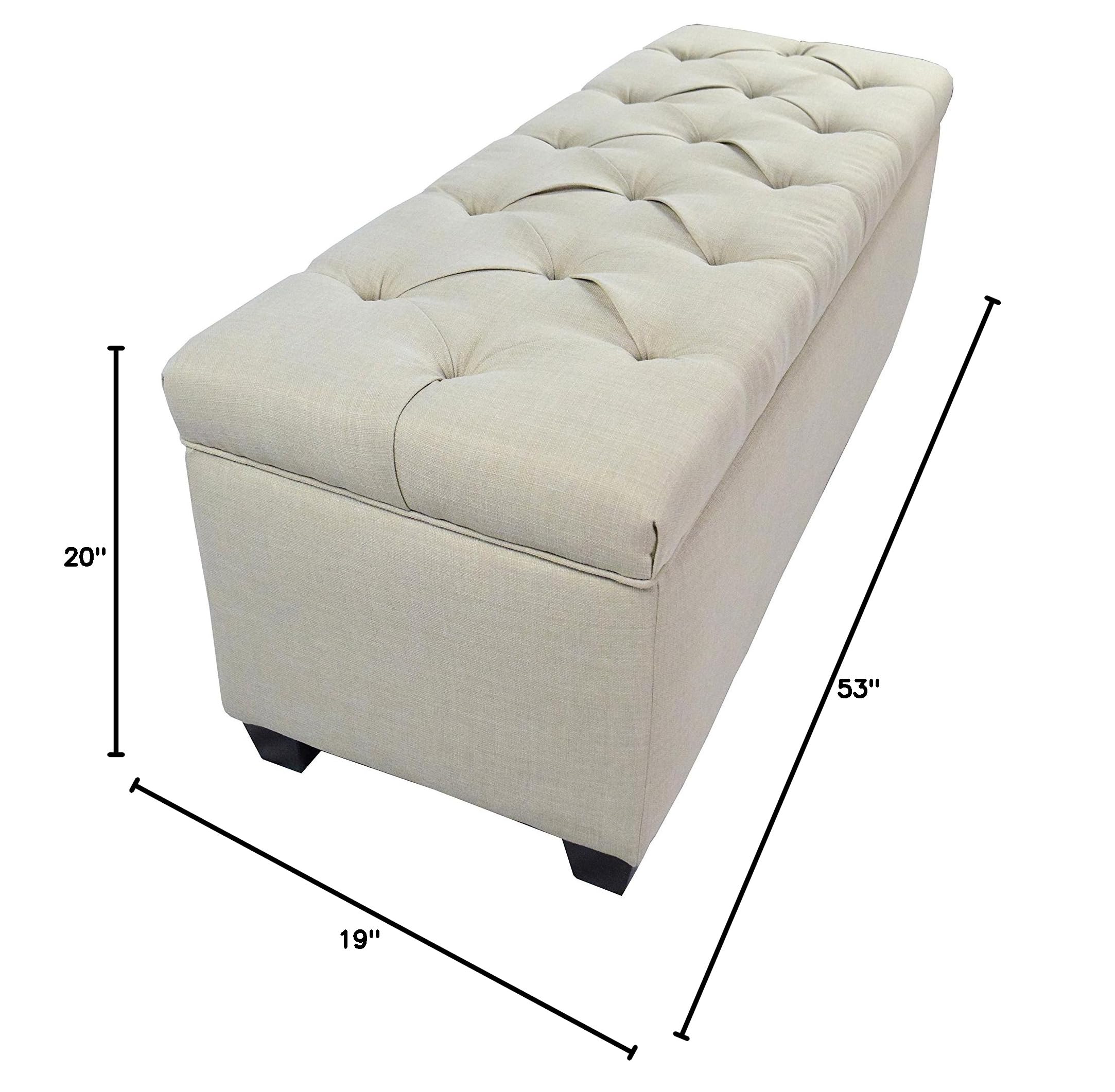 MJL Fabric Upholstered Storage Bench with Linen Compartment - Beige Bedroom Organizer for Blankets, Pillows & Seasonal Clothing | Space-Saving Ottoman Seat for Dorm, Guest Room & Apartment