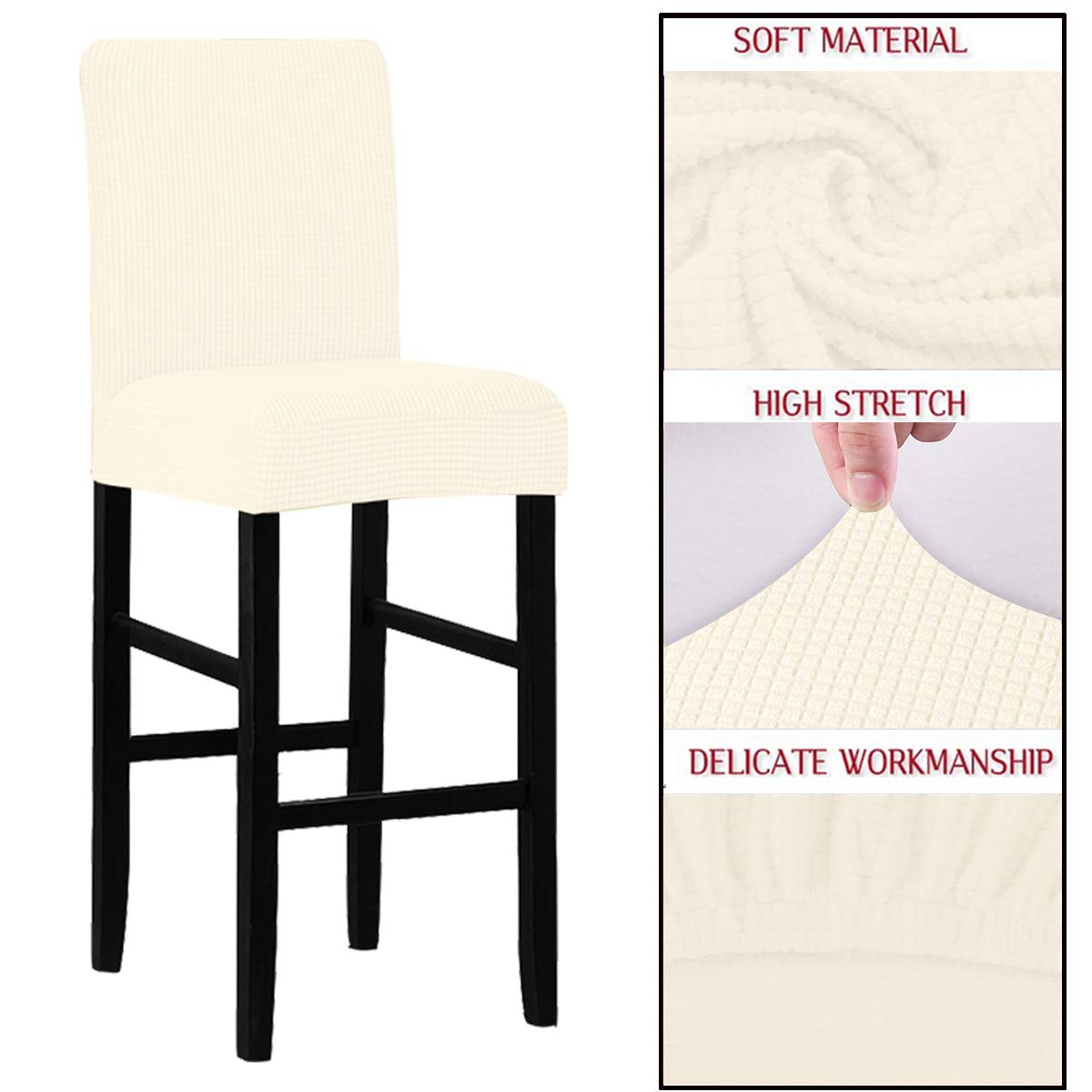 Stretchable Washable Bar Stool Covers (2-Pack) - Removable Slipcovers for Swivel Bar Stools, Counter Height & Dining Chairs - Beige Fabric Seat Protectors for Home, Kitchen & Restaurant Use