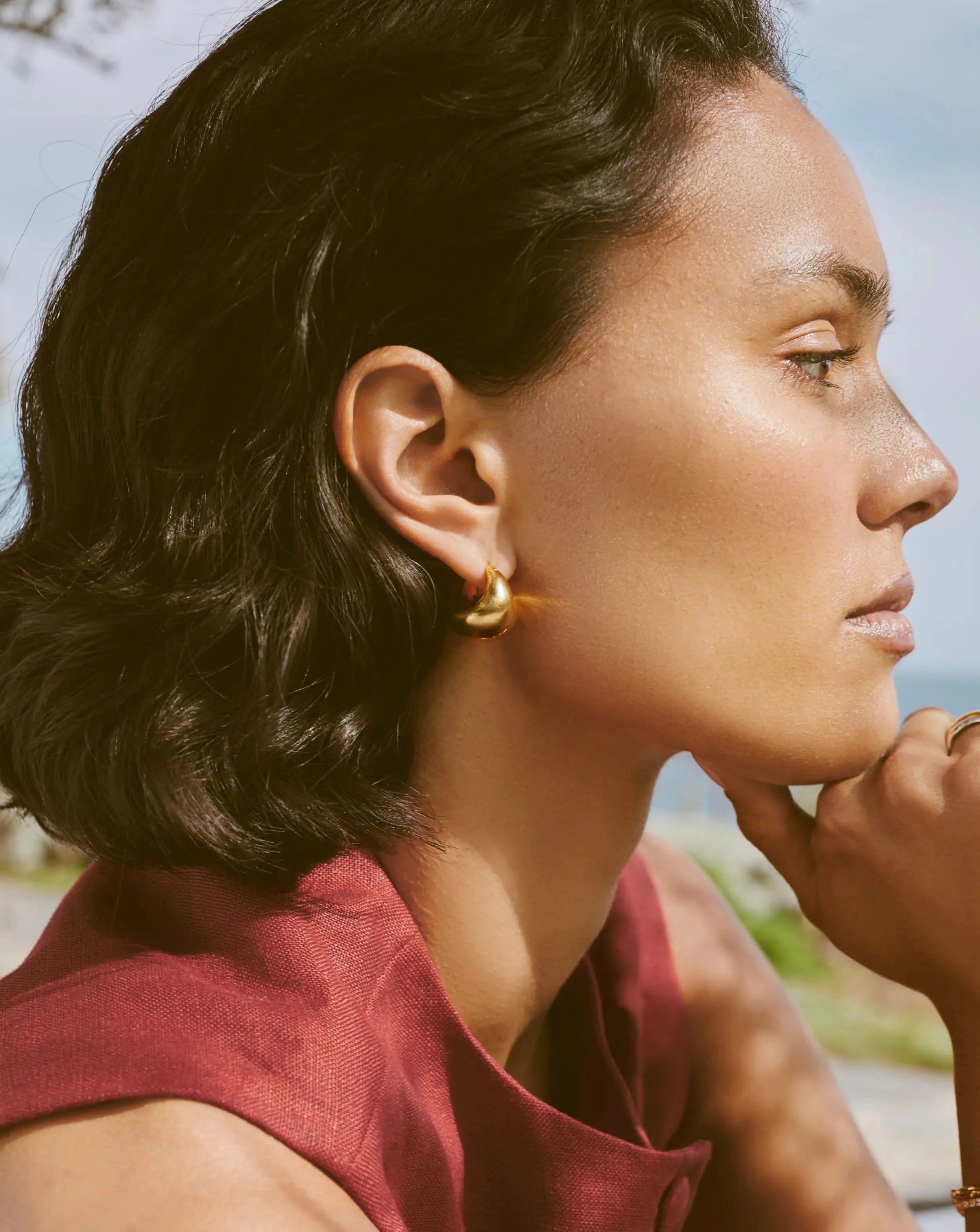 18k Gold Plated Sculptural Chubby Dome Small Hoop Earrings for Women - Elegant Everyday Jewelry for Work, Date Night & Special Occasions