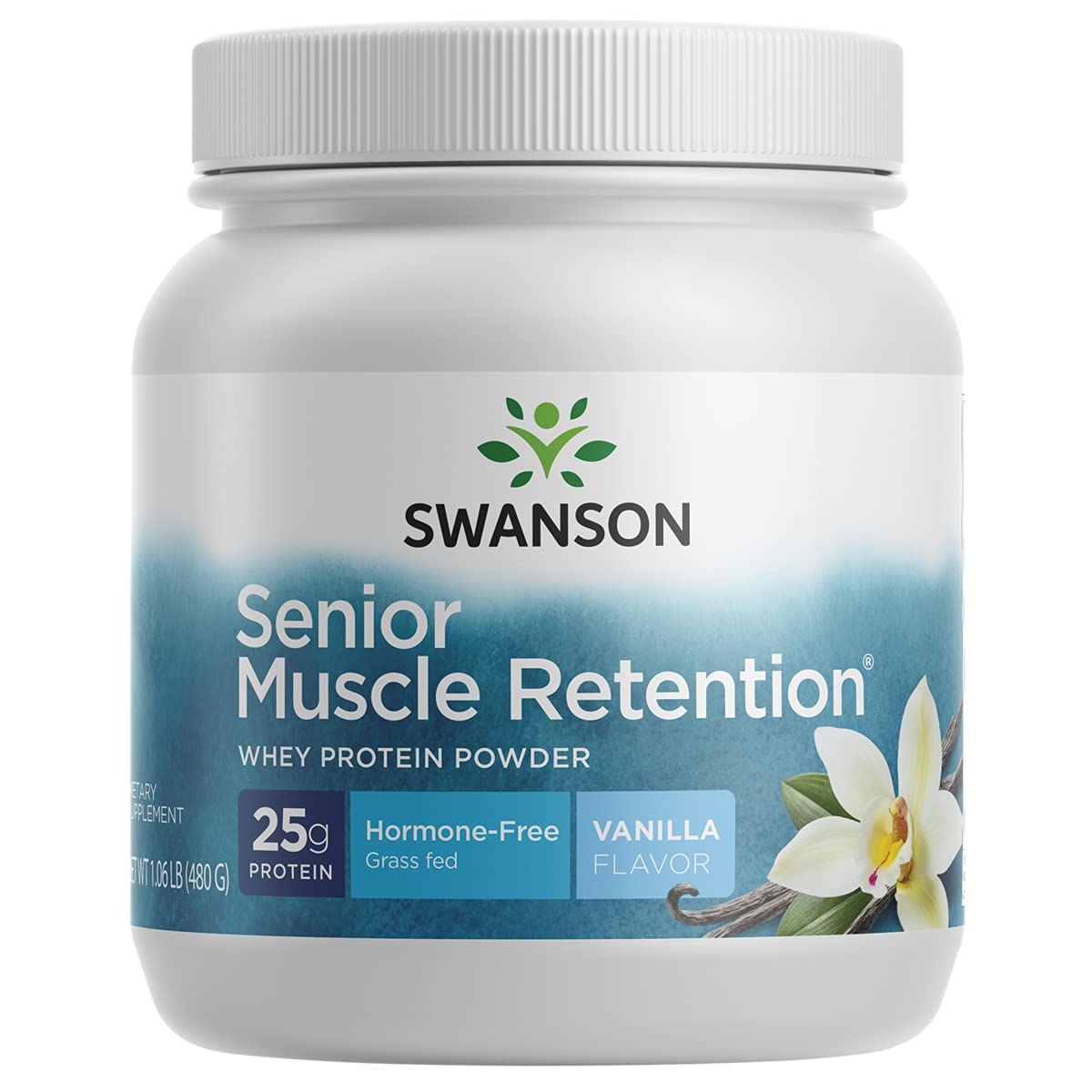 Swanson Senior Muscle Retention Protein Powder - Vanilla Flavor 1.06 lb (480g) - Supports Muscle Health for Active Seniors - Ideal for Post-Workout Recovery & Healthy Aging