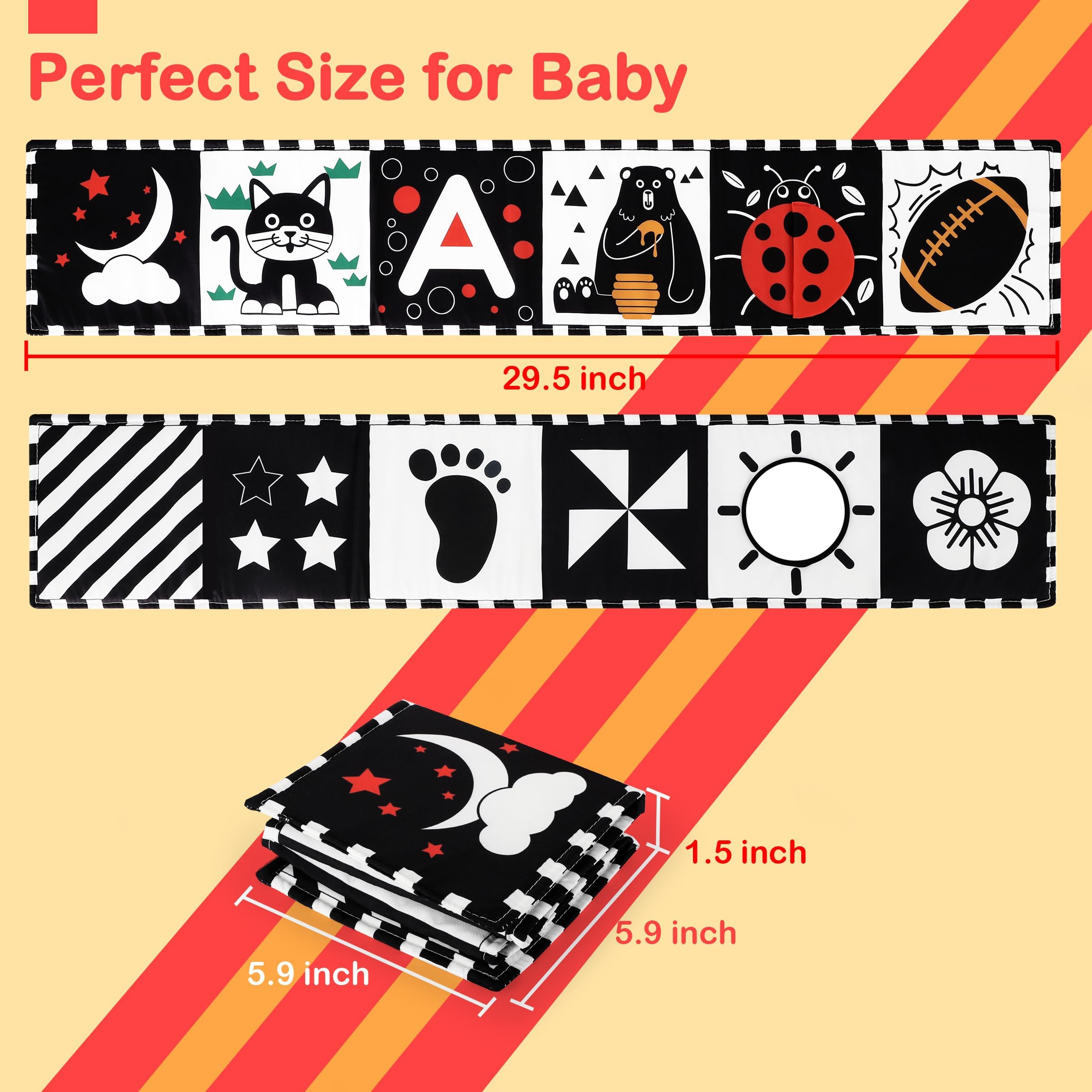 High Contrast Baby Toys 0-12 Months - Black & White Montessori Sensory Book for Newborn Visual Stimulation | Soft Tummy Time Infant Toys 0-3 Months | Perfect Shower Gift & Easter Basket Stuffer for Babies | Great for Early Learning & Developmental Play