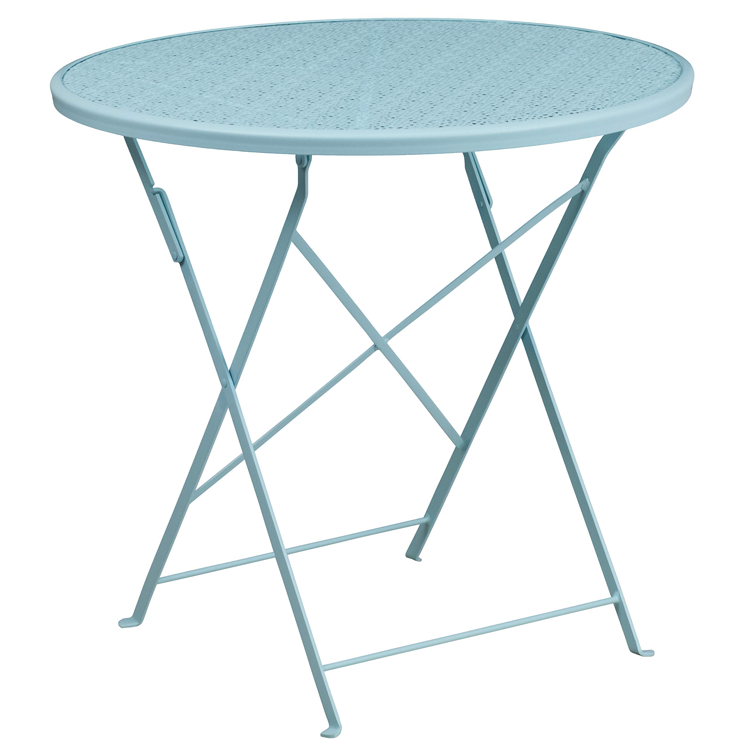 Commercial Grade 30 Inch Round Sky Blue Folding Patio Table Set with 2 Round Back Chairs - Outdoor Dining, Garden Furniture, Backyard Party, Poolside Relaxation