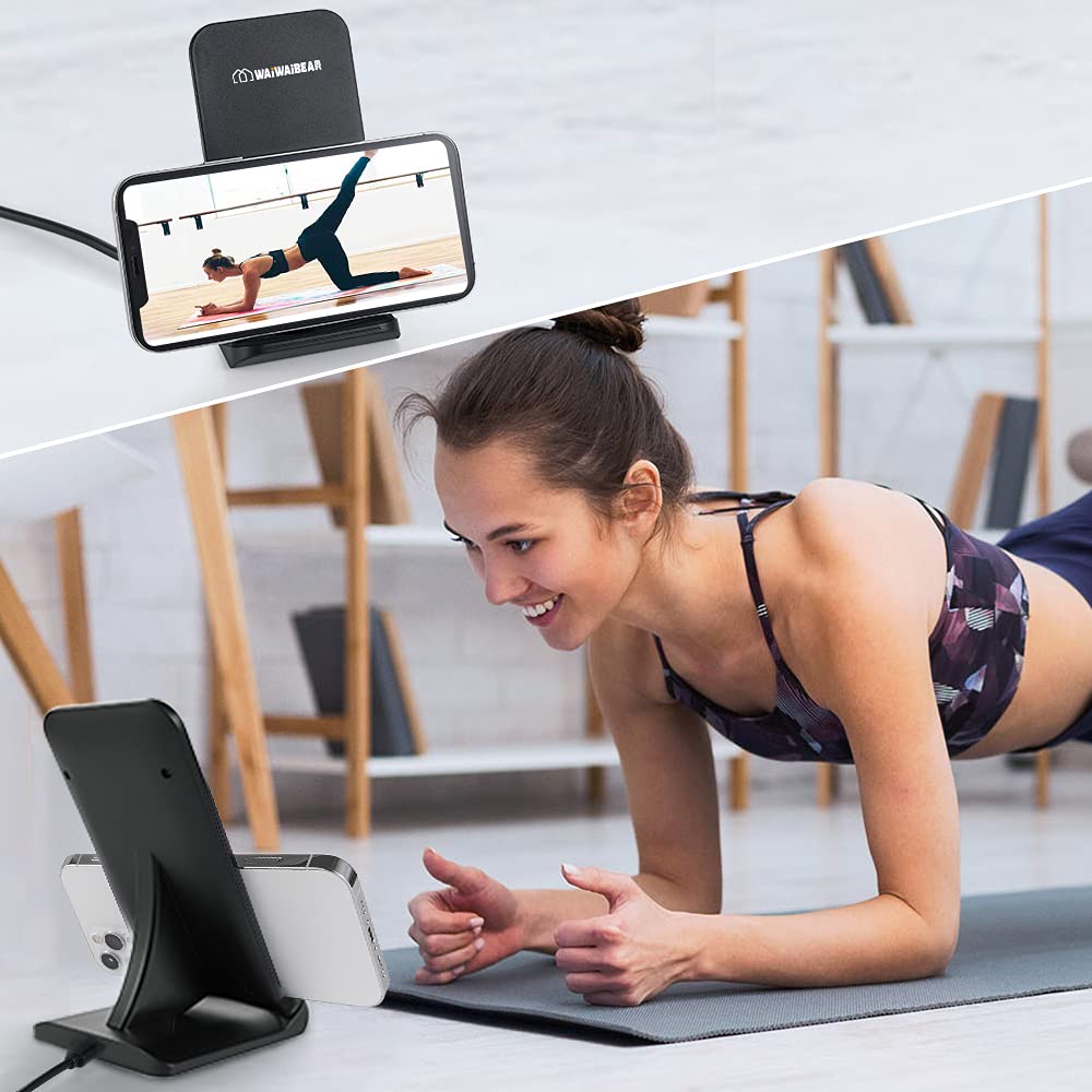 WAIWAIBEAR 15W Fast Wireless Charger Stand - Qi-Certified Phone Charging Dock for iPhone 13/12/11/SE/X/8 Plus, Samsung Galaxy S21/S20/S10/S9/S8, Google Pixel - Perfect for Bedside, Office & Car Use