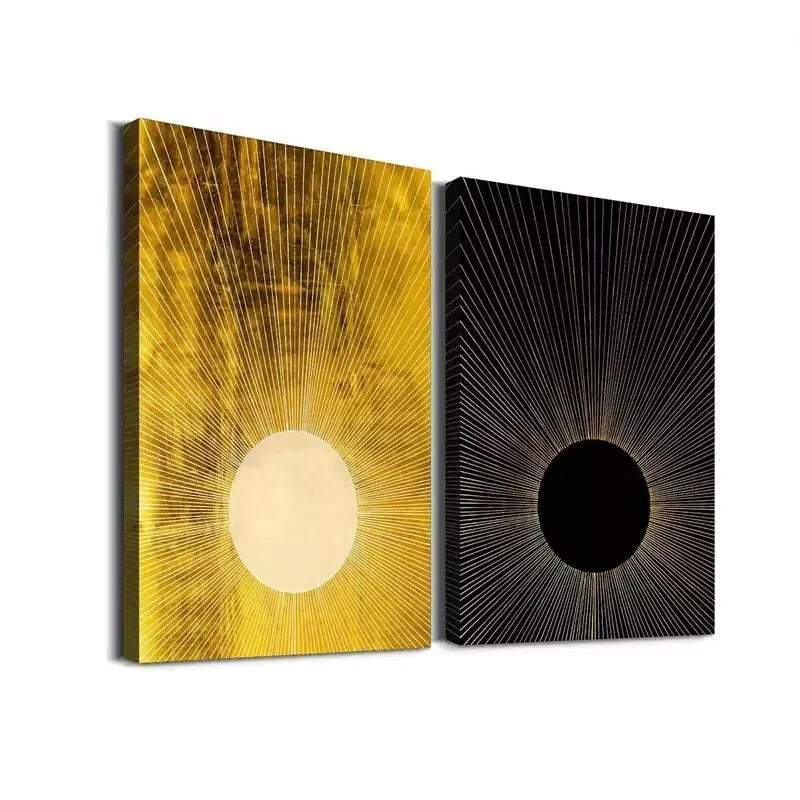 Abstract Sun & Moon Framed Wall Art Set - 2 Piece 50x75cm Canvas Prints - Premium Quality Australian Made - Ready to Hang - Perfect for Living Room, Bedroom & Office Decor