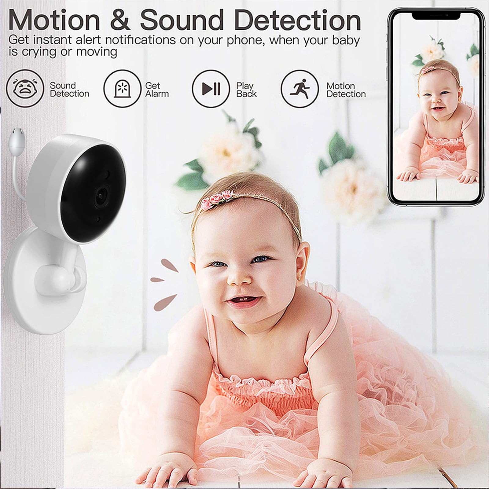 2K WiFi Baby Monitor with Camera & Audio - Indoor Video Baby Camera with Mount, Motion & Cry Detection, Temp/Humidity Sensor, Night Vision, 2-Way Talk, 4 Lullabies & App Control - Perfect for Nursery, Daycare & Home Security Monitoring