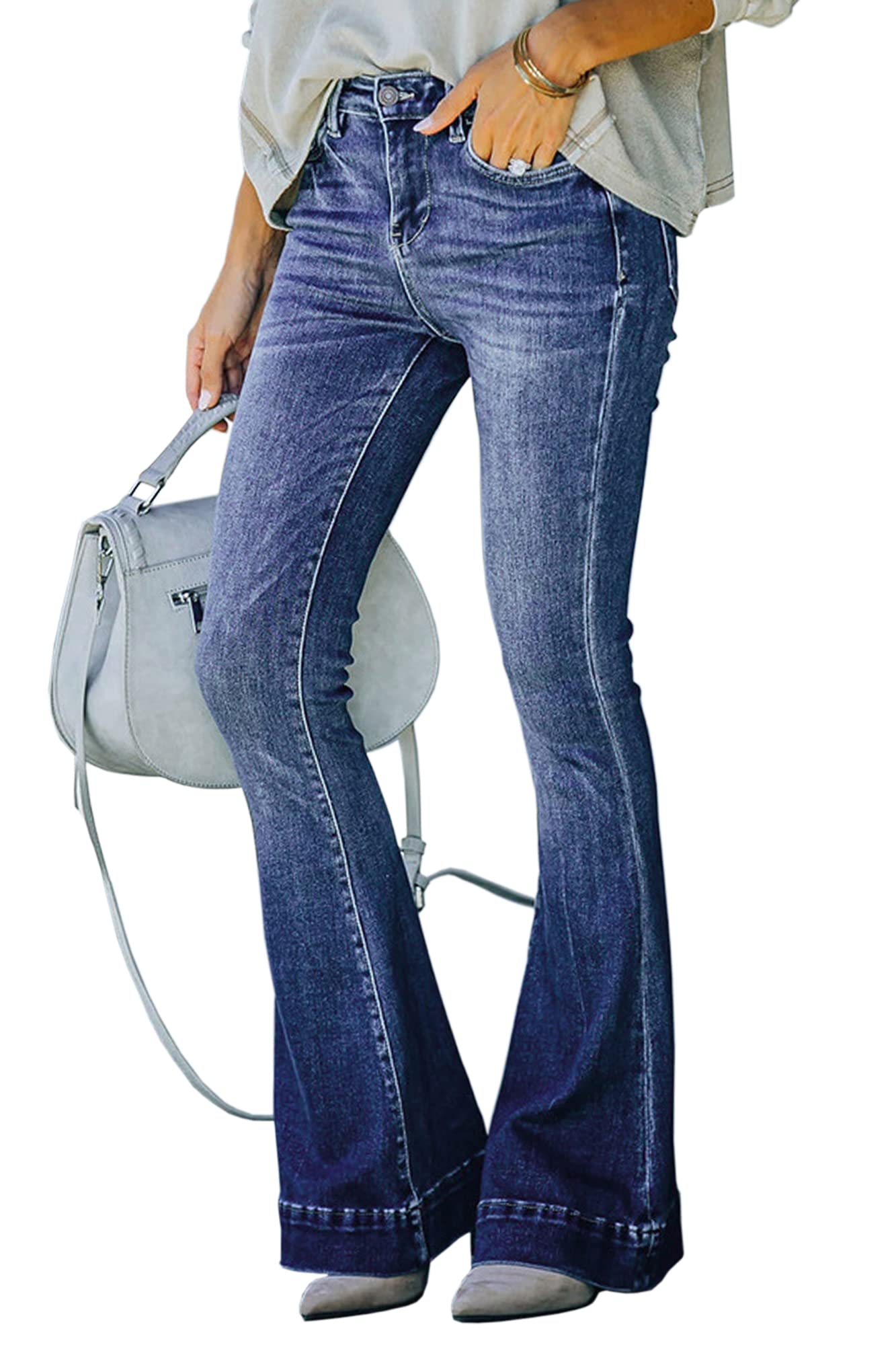 Atditama Women's Wide Leg Jeans - Mid Rise Straight Bootcut Stretch Denim Pants | Boyfriend & Mom Jeans Style | Perfect for Casual Wear, Office Outfits & Weekend Errands