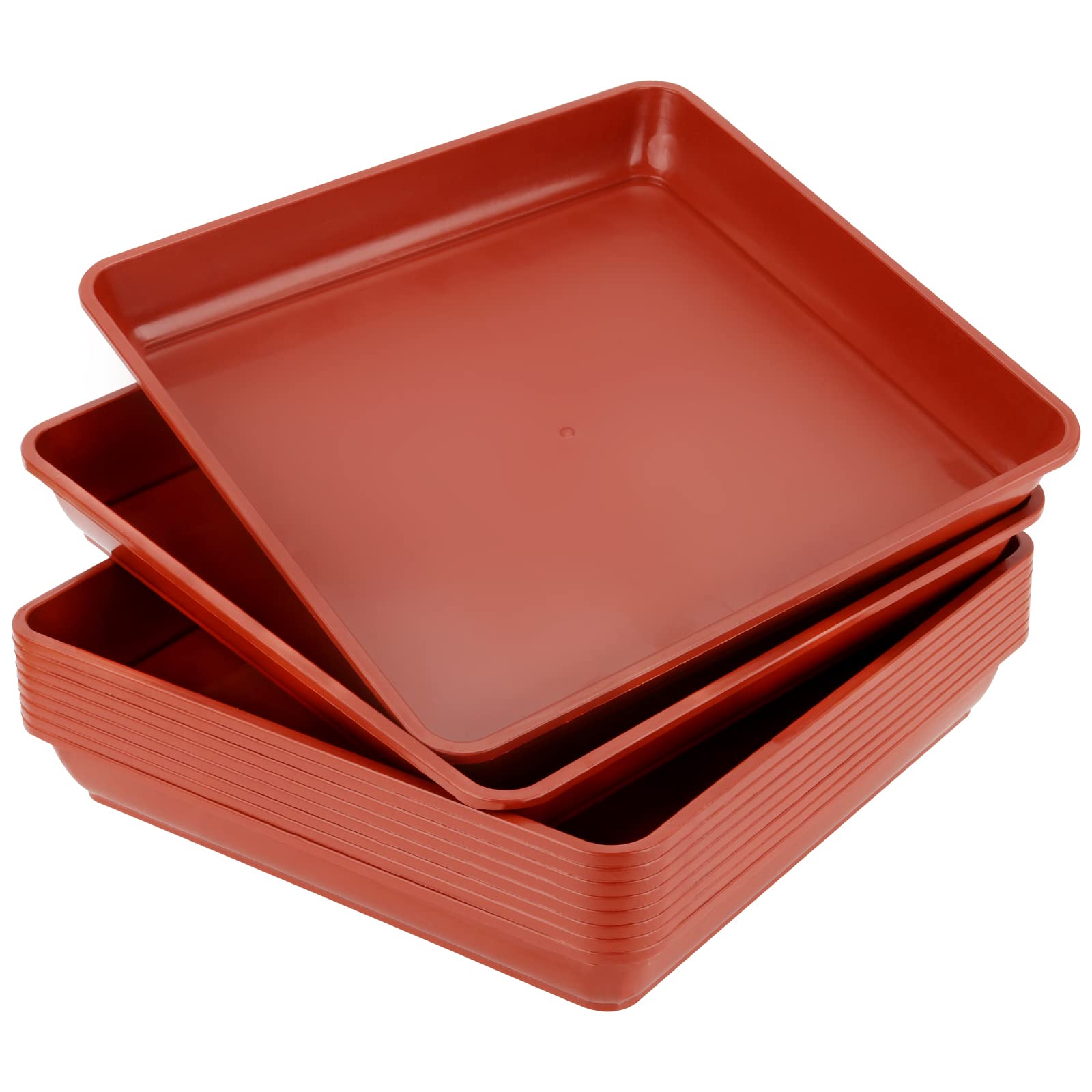 JOIKIT 10 Pack 14x14 Inch Square Plant Saucers - Heavy Duty Plastic Drip Trays for Indoor & Outdoor Flower Pots - 1.9 Inch Deep Brown Plant Pot Trays - Perfect for Garden, Balcony, and Home Decor