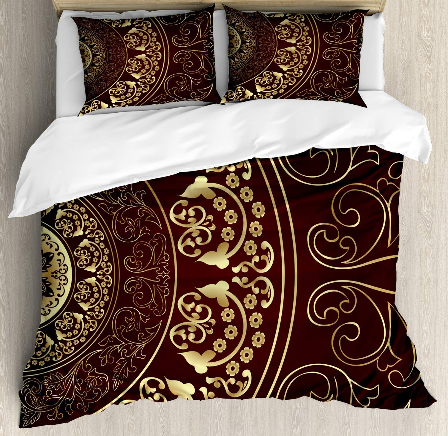 3 Piece Queen Size Bedding Set - Vintage Mandala Ethnic Floral Duvet Cover with 2 Pillow Shams, Boho Chic Cosmos Pattern for Cozy Bedroom Decor | Perfect for Master Bedroom, Guest Room & Bohemian Home Styling