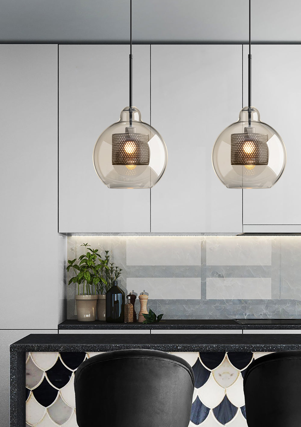 Chiswick Glass Pendant Light - Modern Hanging Ceiling Lamp for Kitchen Island, Dining Room & Bedroom Lighting