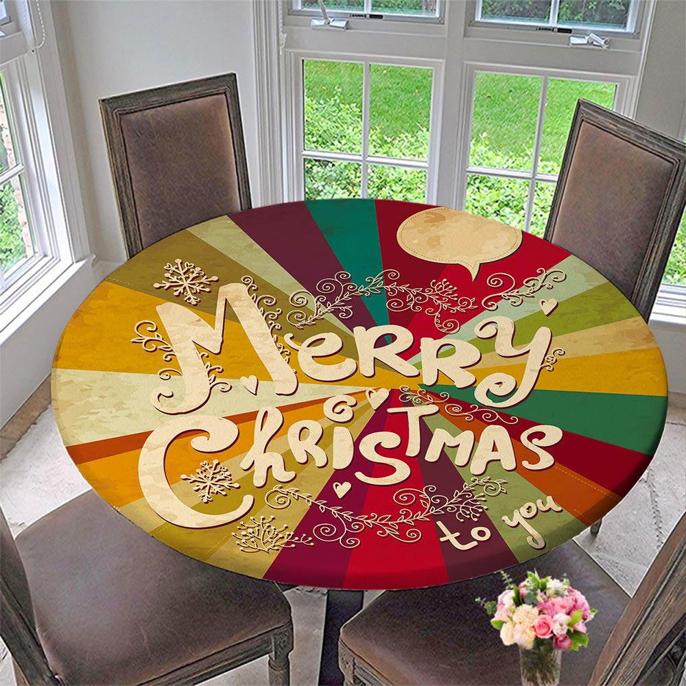 Vintage Christmas Round Tablecloth with Elastic Edge - Fits 43