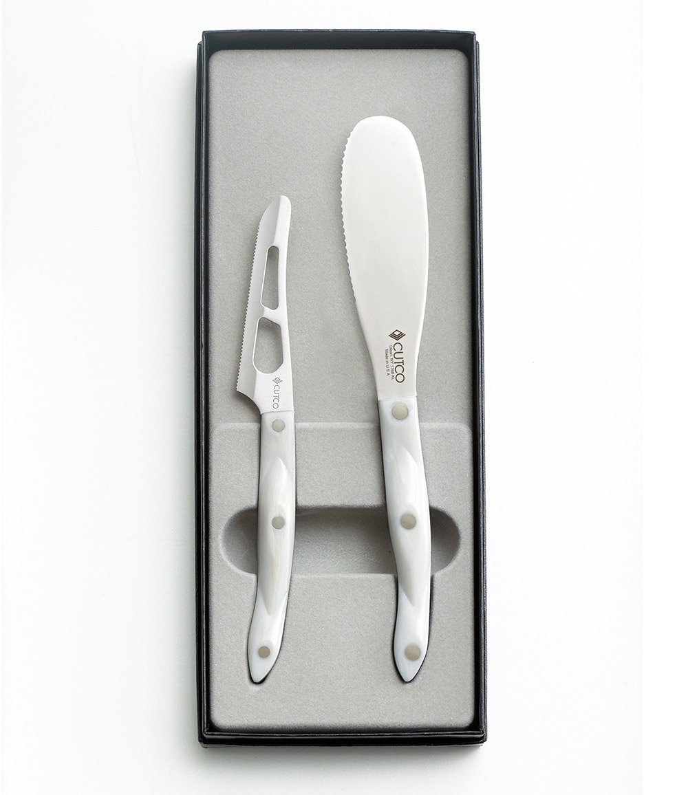 Cutco Prep and Party Set - Mini Cheese Knife with Spatula Spreader (Pearl White) - Perfect for Cheese Platters, Charcuterie Boards & Gourmet Entertaining - Gift Box Included