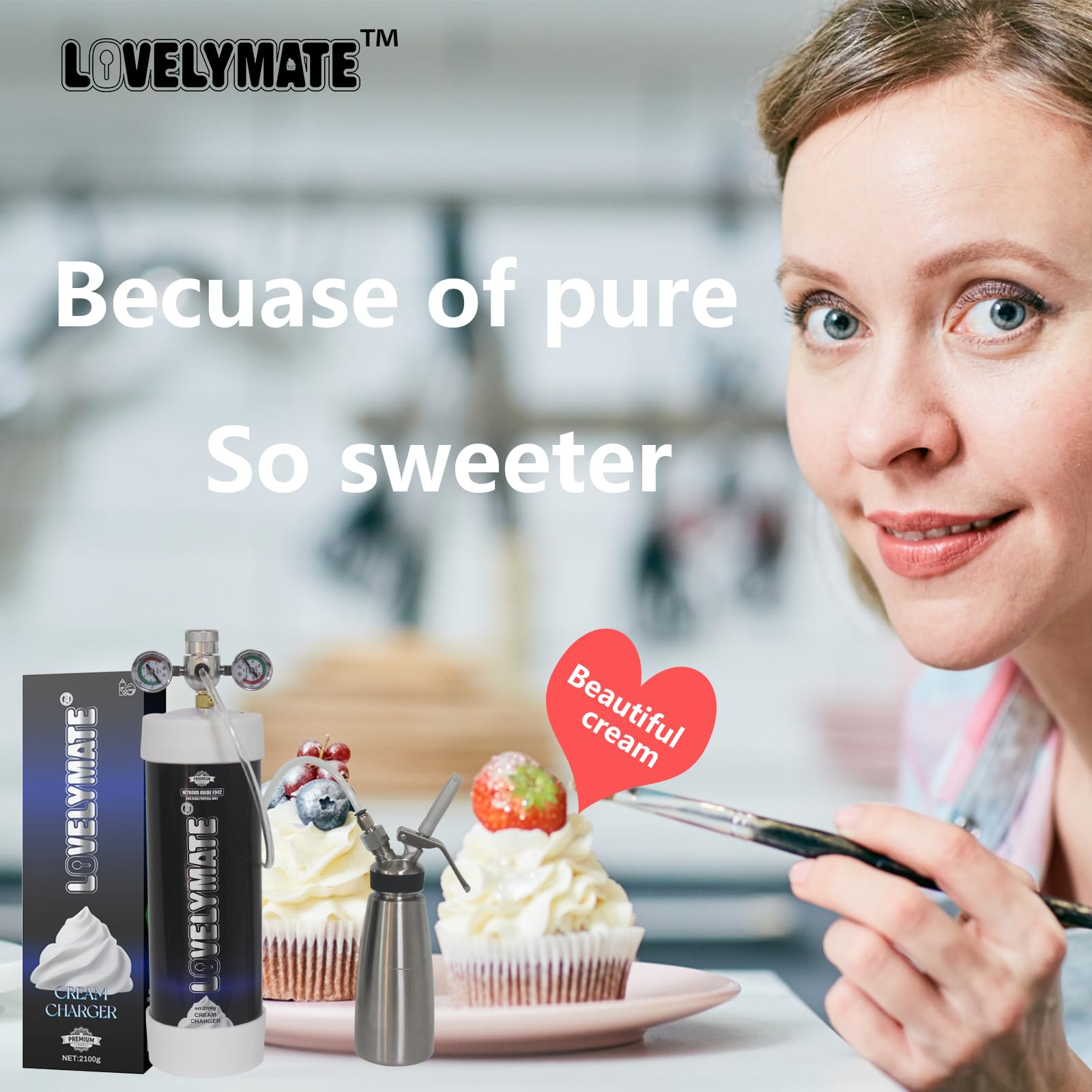 Premium Lovemate Whipped Cream Chargers 3.3L (2100g) - 2 Pack Nitrous Oxide Canisters for Professional Desserts, Coffee Toppings & Home Baking Supplies | Perfect for Restaurants, Cafes & DIY Dessert Lovers