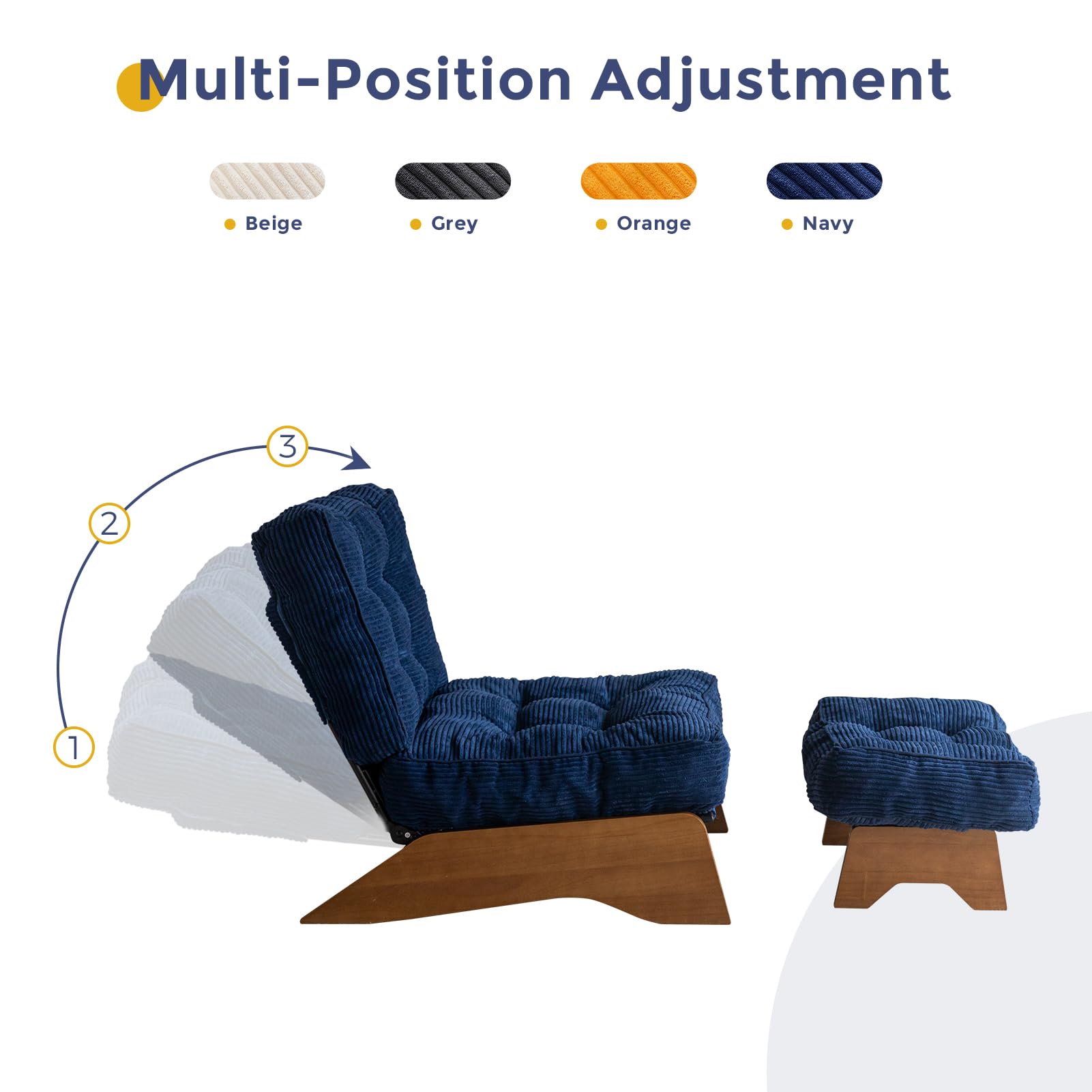 MAXYOYO Adjustable Accent Chair with Ottoman Set - Tufted Lounge Chair in Navy Blue for Living Room, Bedroom & Office - Comfortable Modern Furniture for Relaxing & Reading