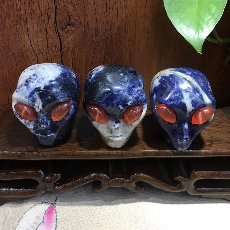 Blue Sodalite Alien Skull Statue - Natural Healing Crystal Carving, Spiritual Decor & Gemstone Collection - Perfect for Meditation Spaces, Altars & Unique Home Decor
