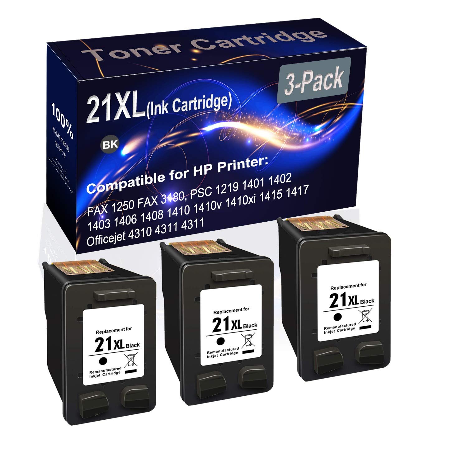 High Yield 3-Pack Black Remanufactured Ink Cartridges - Compatible with HP 21XL/21XL for DeskJet D1320 D1330 D1341 D1360 D1368 D1400 Printers - Perfect for Home Office Printing & School Projects