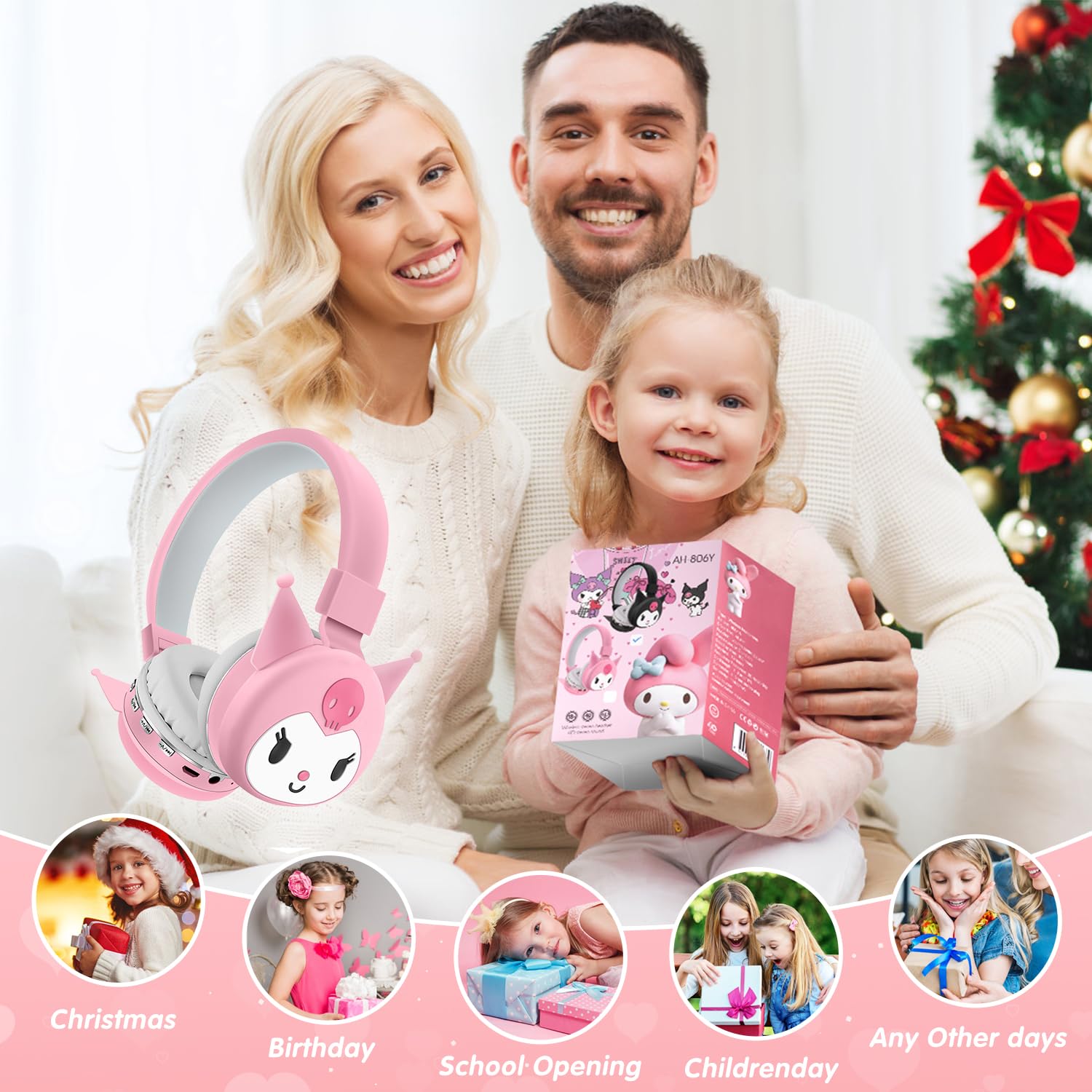 Wireless Kids Bluetooth Headphones with Microphone - Over Ear Noise Cancelling Headphones for Boys & Girls, Cute Toddler Headset with TF Card Slot - Perfect for School, Travel, Phone & Tablet Use (Pink)