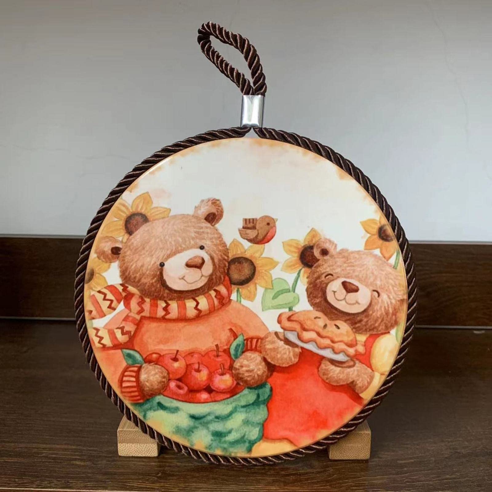 Premium 2-Piece Bear Wooden Coasters Set - Ceramic Heat Insulation Mats, Non-Slip Dining Table Protectors for Christmas & Everyday Use - Stylish Home Decor & Practical Placemats (Style 9) - Perfect for Hot Beverages, Dinner Parties & Holiday Gatherings