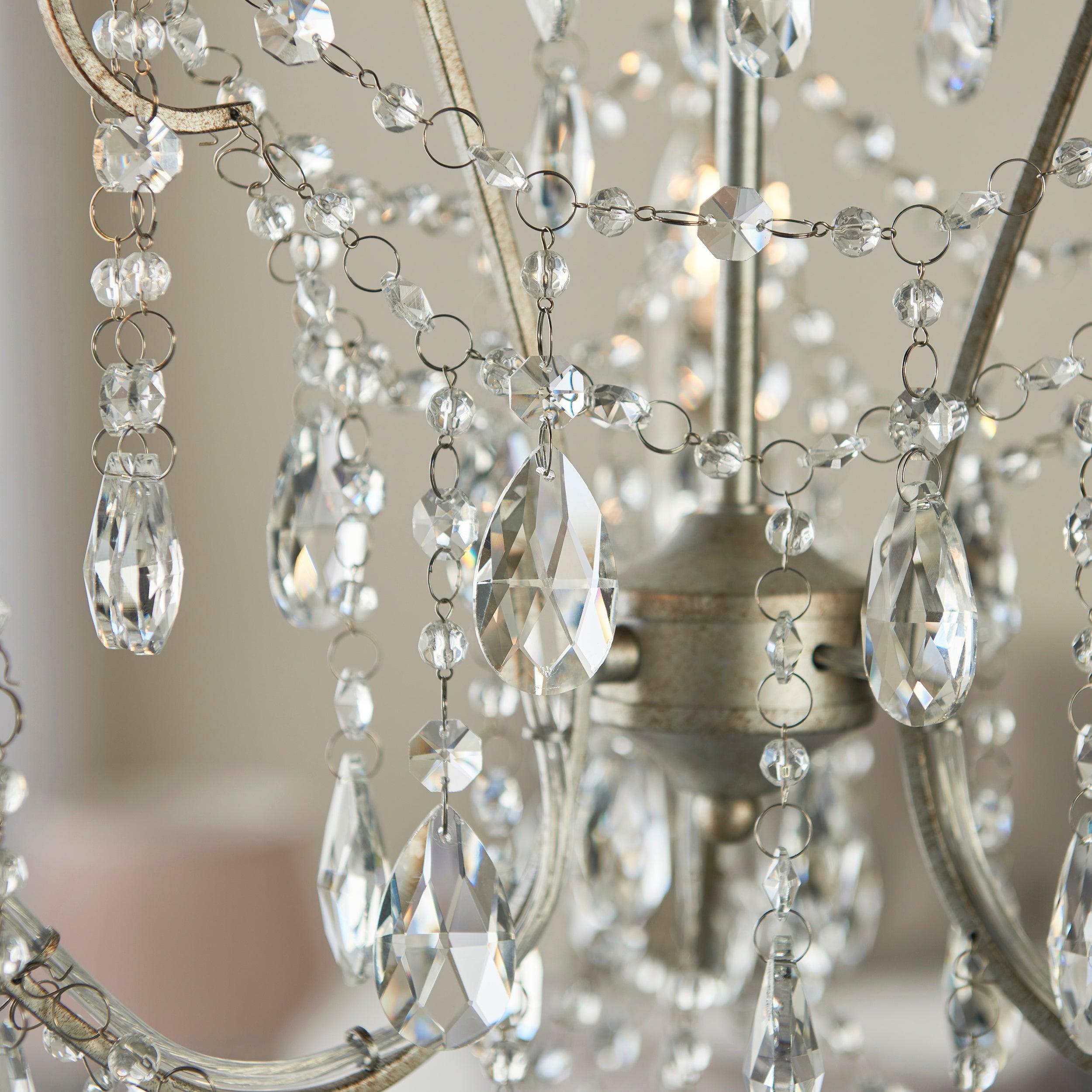 Berkley 3-Light Antique Silver Crystal Glass Pendant Chandelier - Perfect for Dining Room, Bedroom, or Entryway Lighting