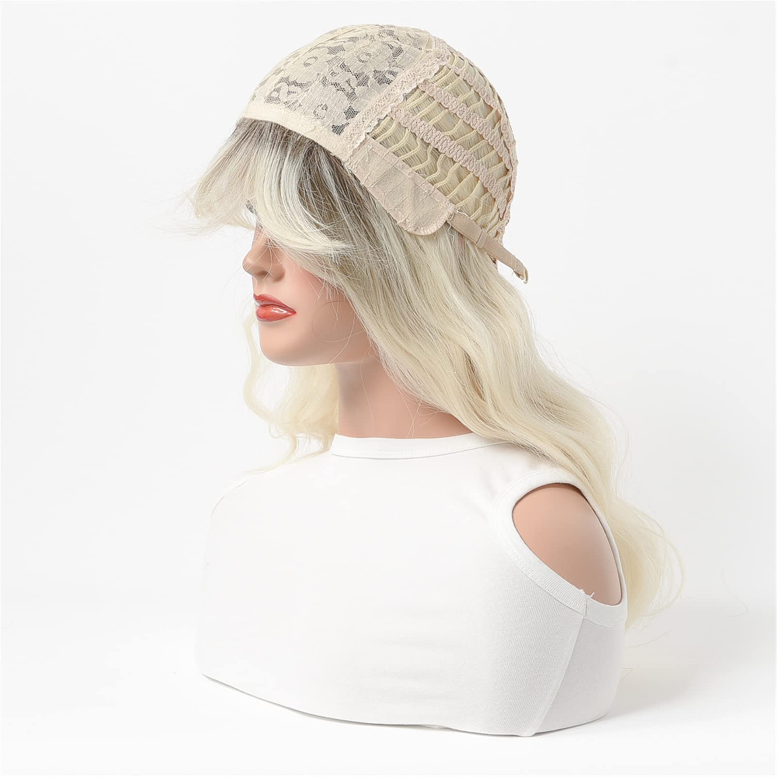 Heat Resistant Synthetic Wavy Hair with Flat Straight Bangs - Perfect for Cosplay, Costumes & Everyday Styling