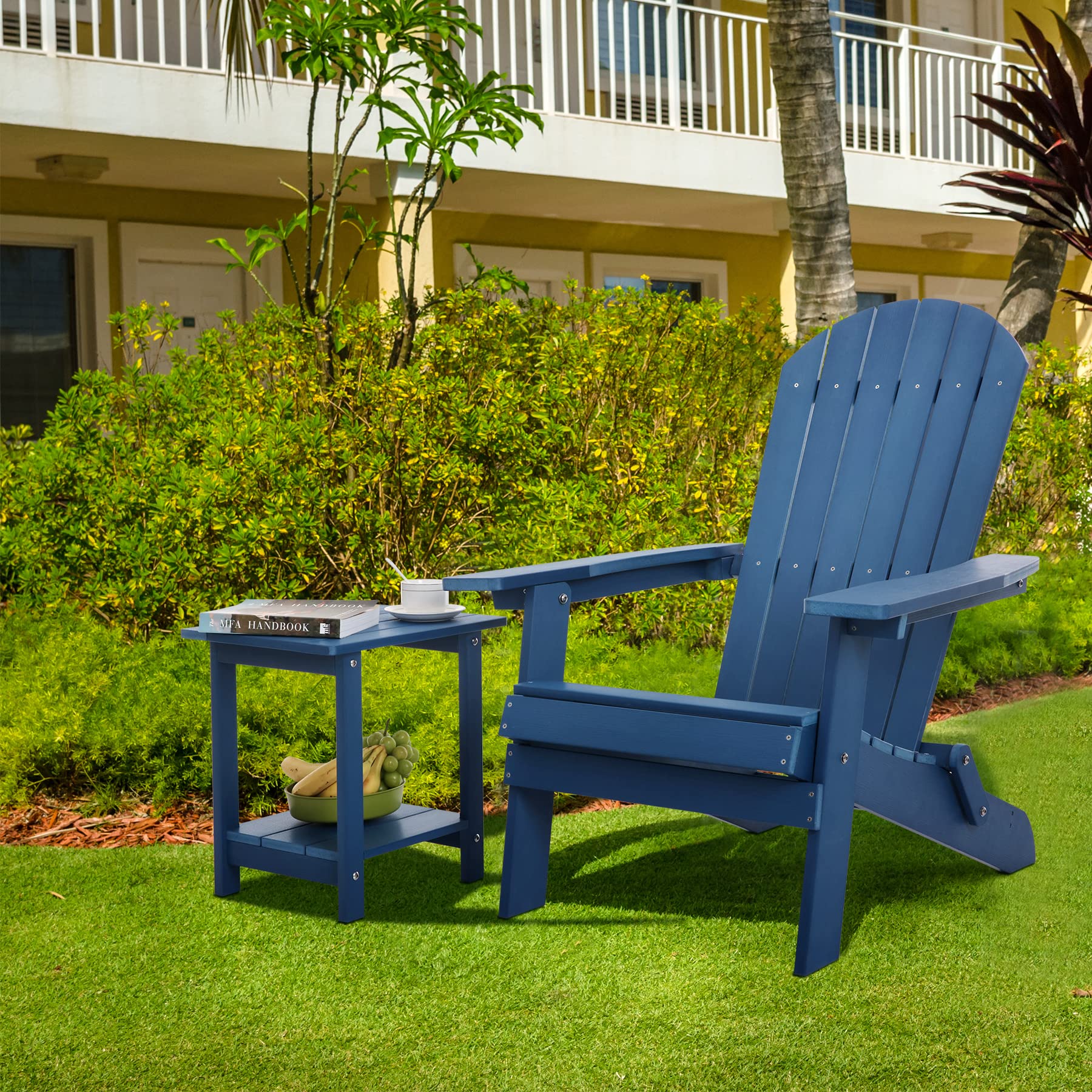 Weather-Resistant Double Adirondack Outdoor Side Table - Dark Blue Rectangular Patio End Table for Adirondack Chairs | Perfect for Backyard, Garden, Deck & Poolside Relaxation
