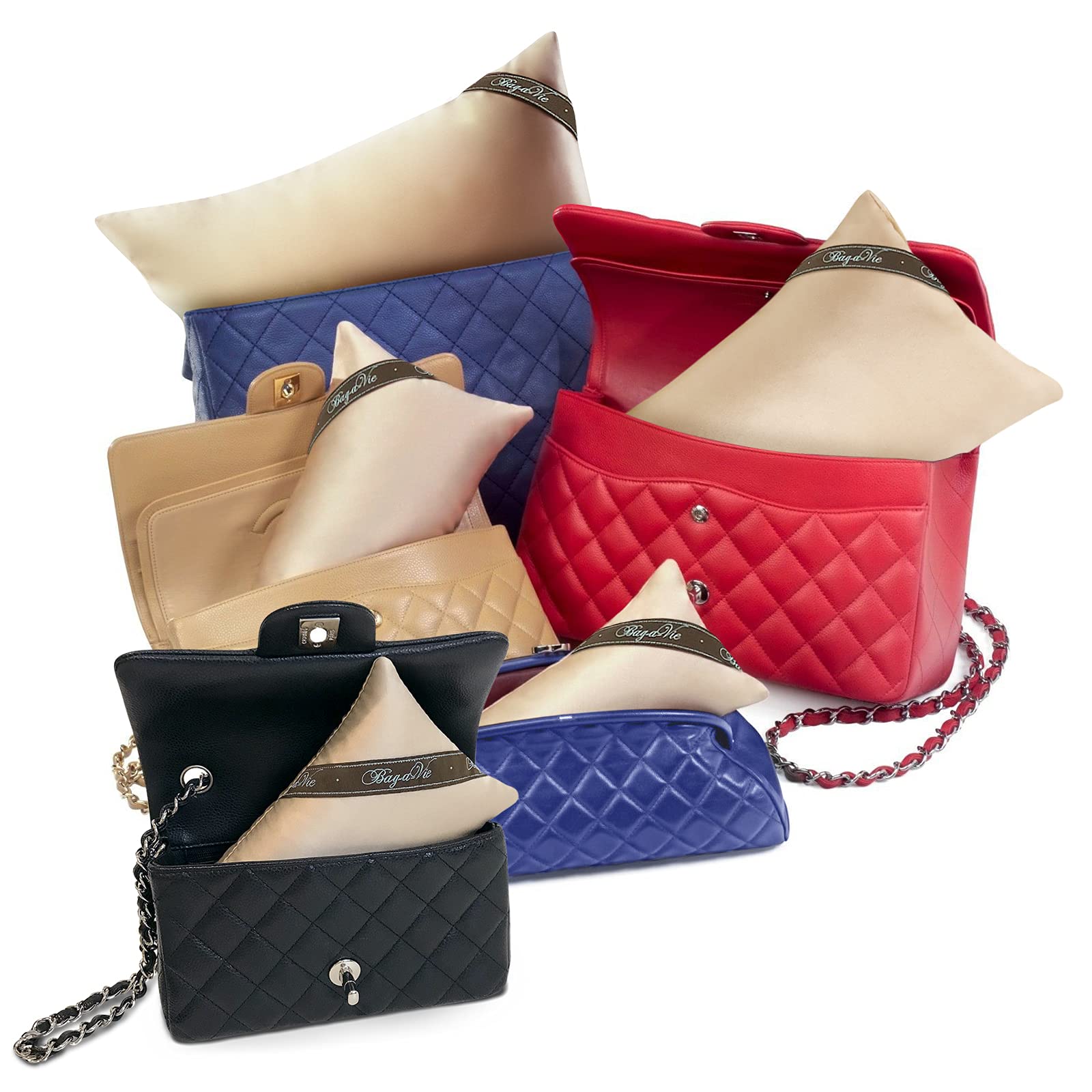 Luxury Purse and Handbag Shapers - Bag-a-Vie Purse Pillow Insert for Shape Protection [5-Pack, Champagne] | Perfect for Designer Bags, Clutches, and Tote Storage