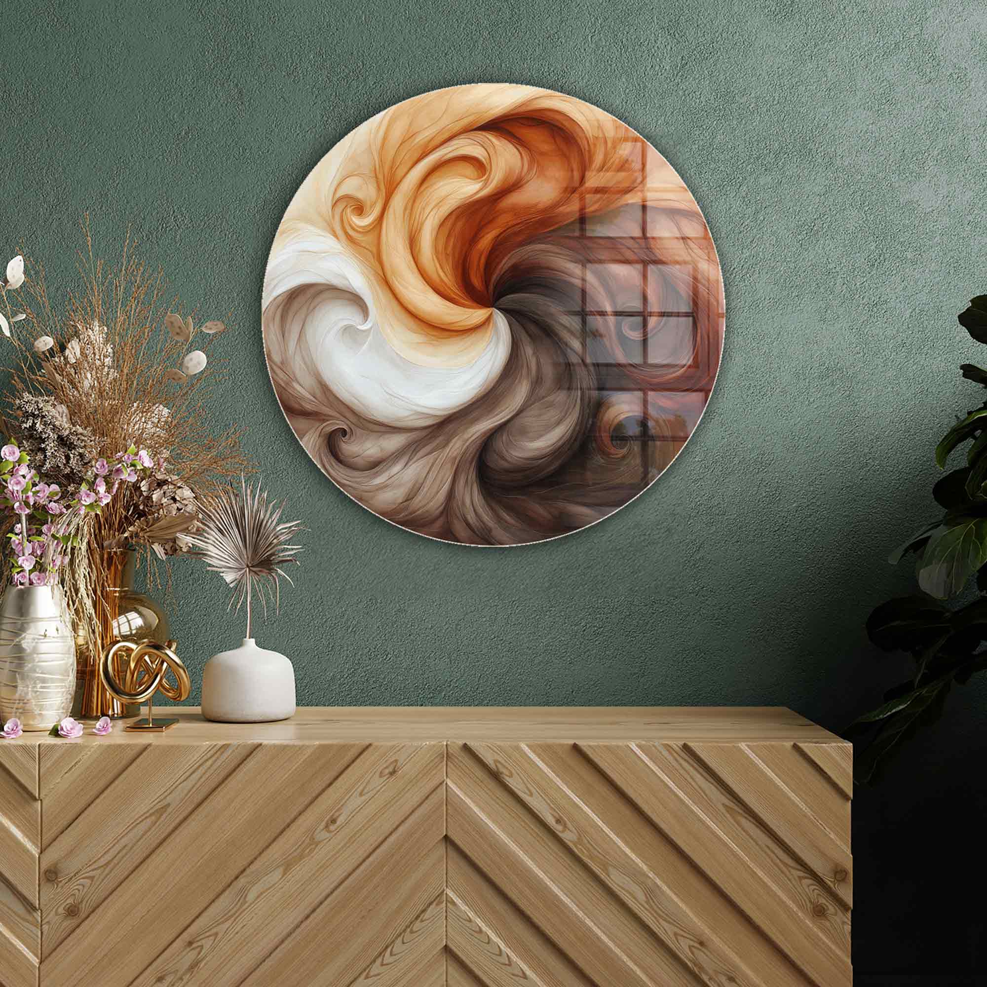 Tail Harmony Rounded Glass Wall Art - Elegant Home Decor for Living Room, Bedroom & Office - Perfect for Modern & Contemporary Interior Design