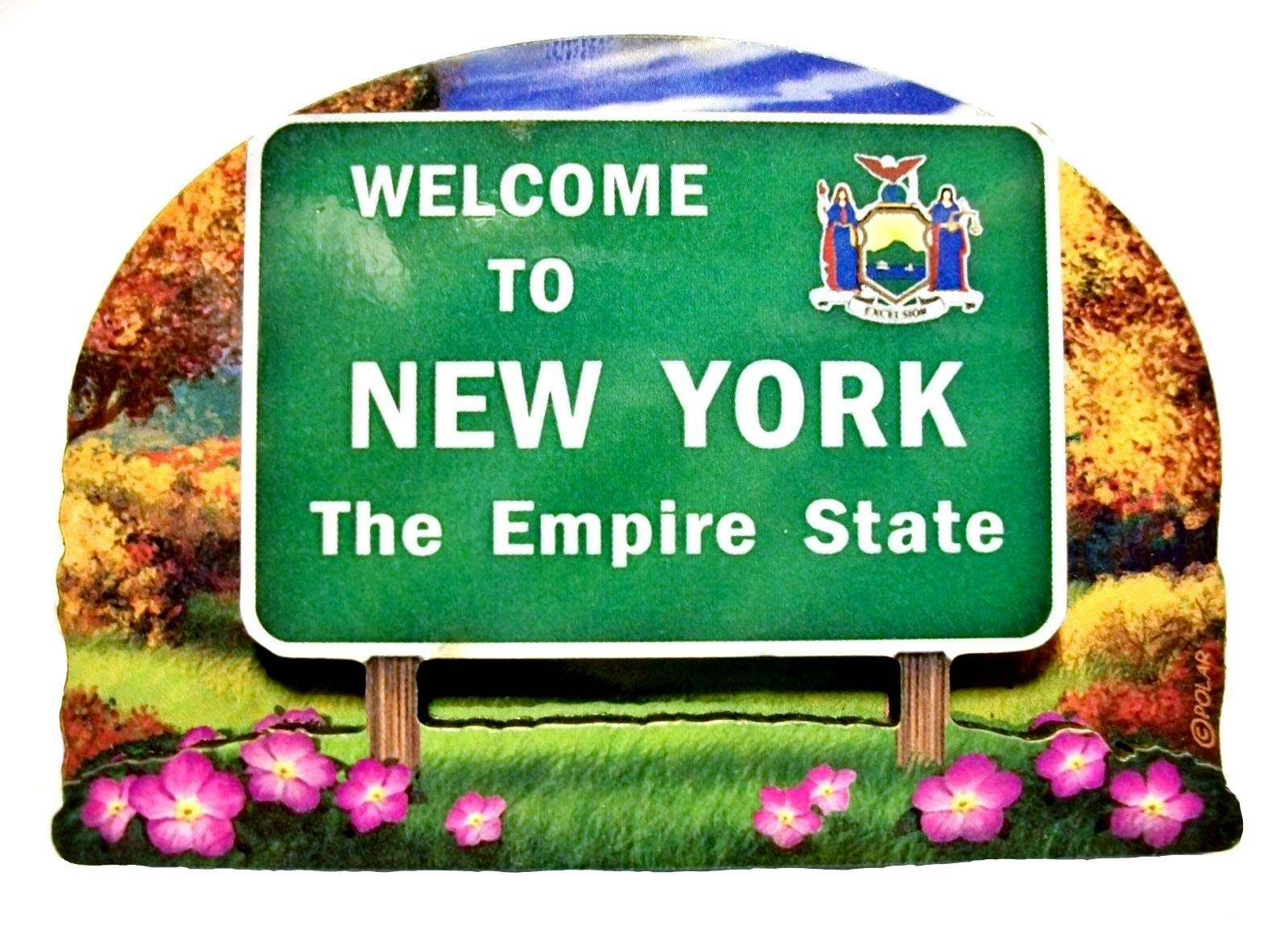 New York State Welcome Sign Wooden Fridge Magnet - Souvenir Gift for Travel Lovers, Perfect for Refrigerators, Lockers & Office Decor