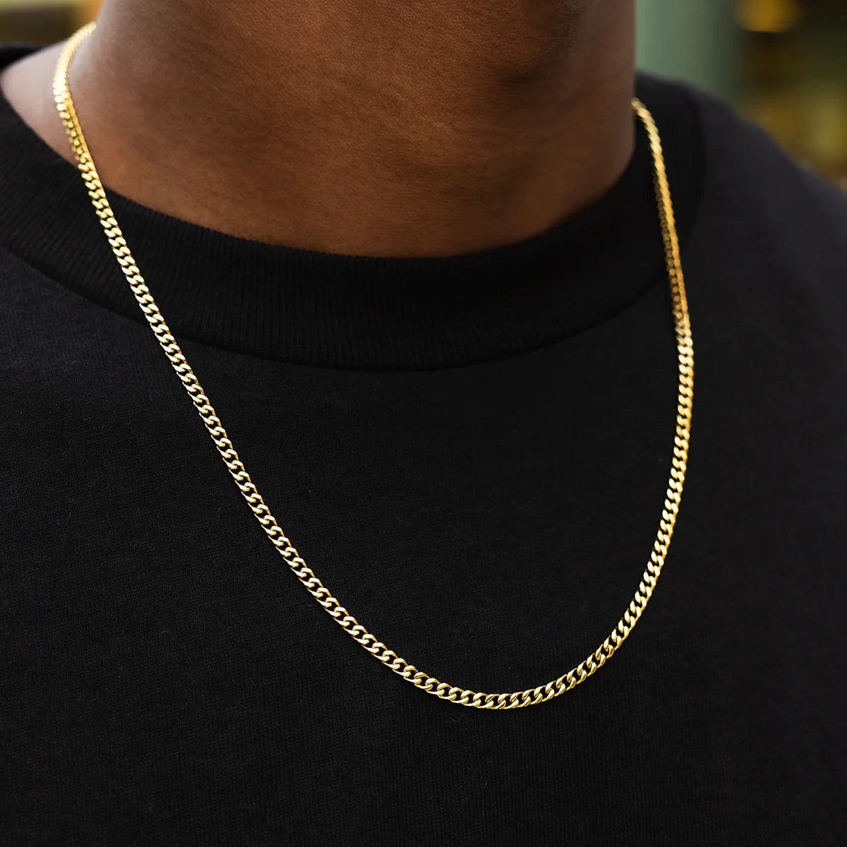 18K Yellow Gold Cuban Link Chain Necklace for Men - 3mm Thick, Durable & Stylish - Perfect for Gifts, Parties & Everyday Wear