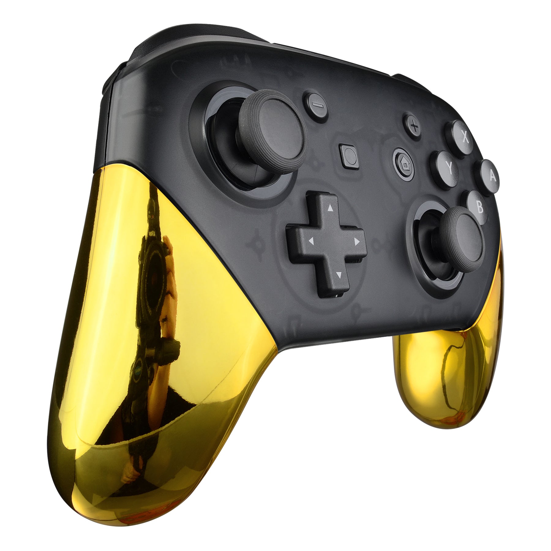eXtremeRate Chrome Gold Replacement Handle Grips for Nintendo Switch Pro Controller - Glossy DIY Hand Grip Shell (Controller Not Included) - Perfect for Gaming, Customization & Enhanced Grip - GRD401