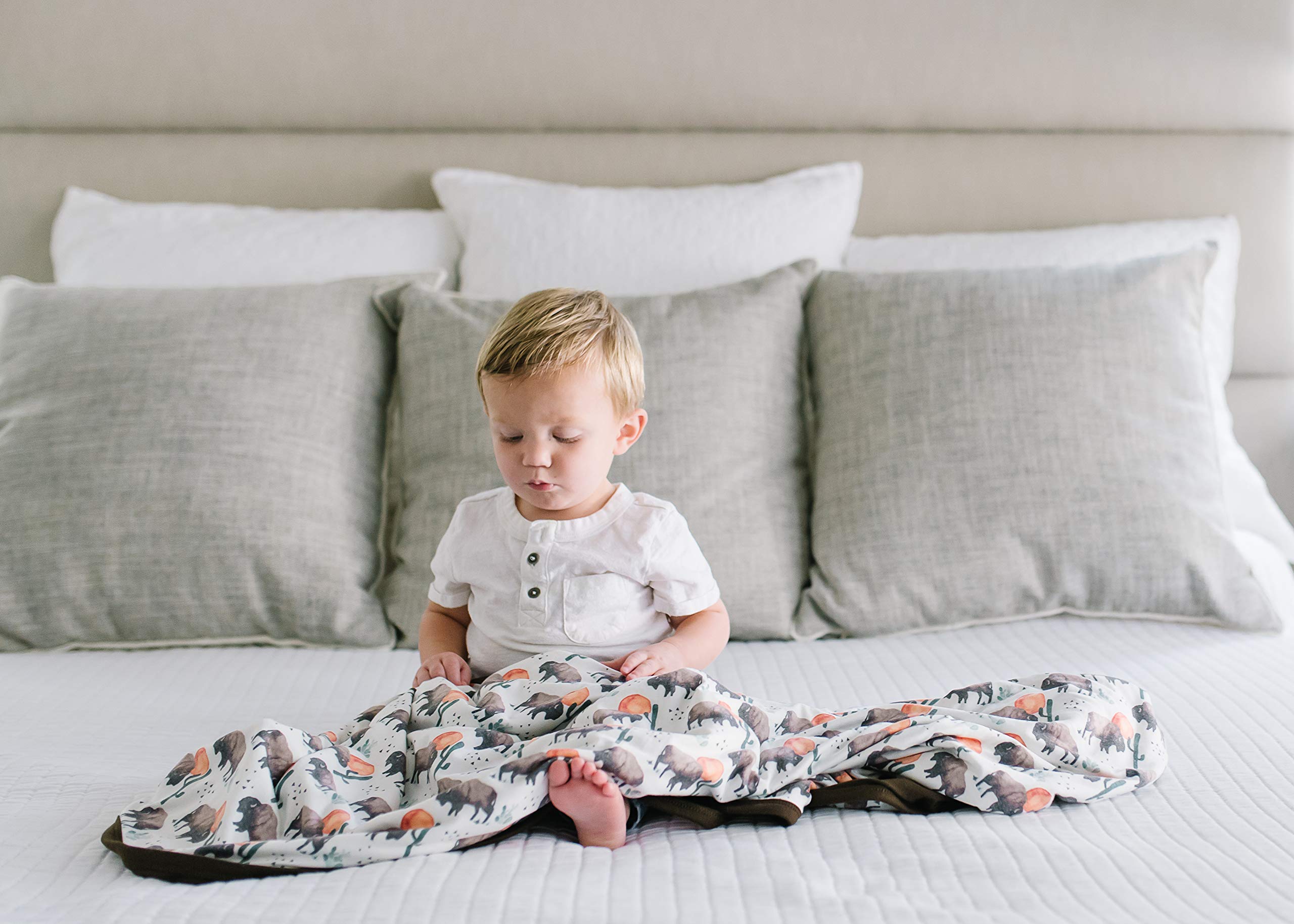 Premium Large Knit Baby Blanket - 3 Layer Stretchy Quilted Blanket for Newborns & Toddlers | Soft & Cozy Nursery Essential | Perfect for Swaddling, Stroller, Car Seat & Crib | Copper Pearl Bison Design