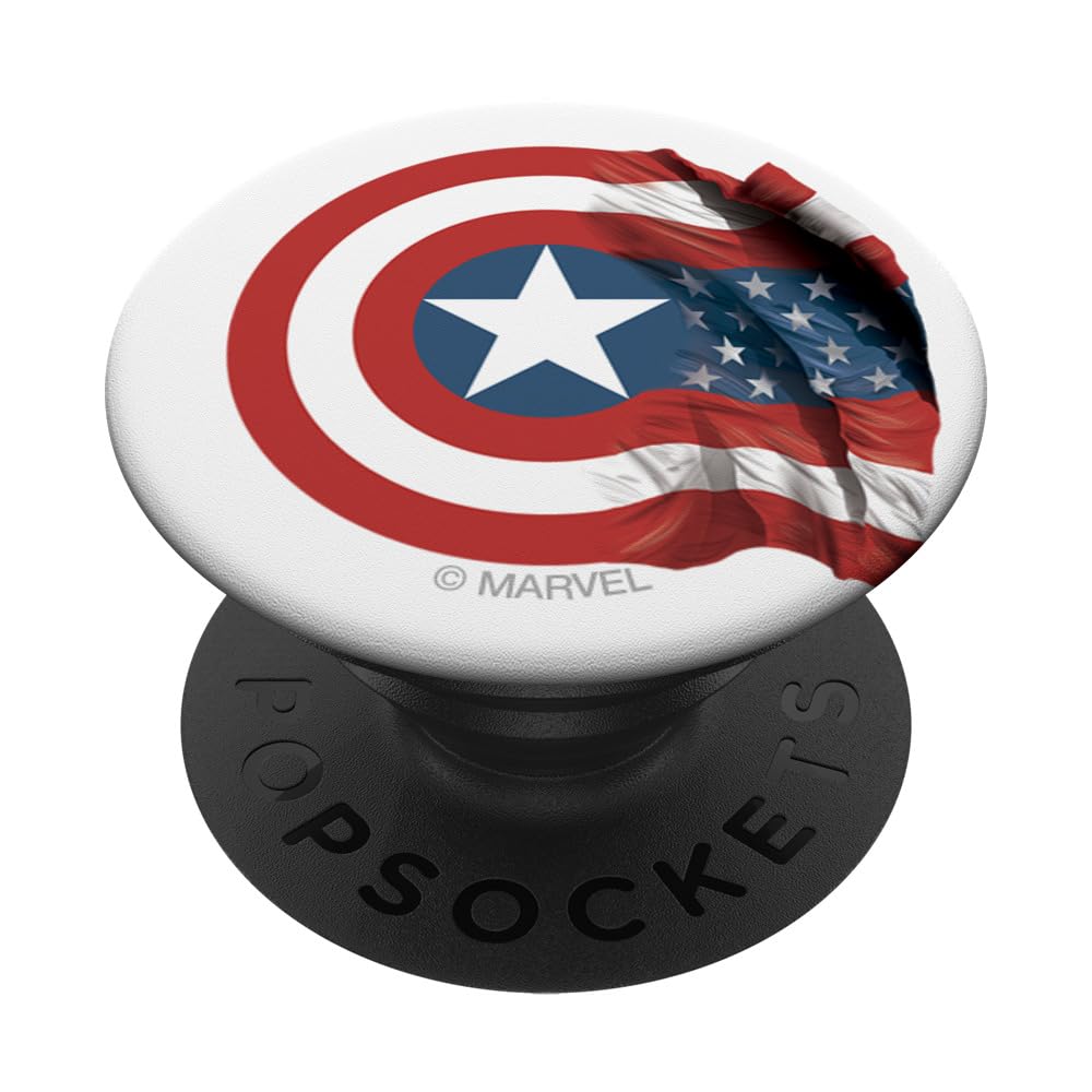 Marvel Captain America Shield Flag PopSockets Standard PopGrip - Swappable Phone Grip & Stand for Smartphones - Perfect for Marvel Fans, Everyday Use & Travel Accessories