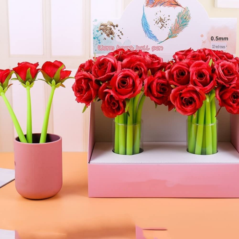 6Pcs Rose Gel Pens - Soft Pompon for School, Office & Gifts