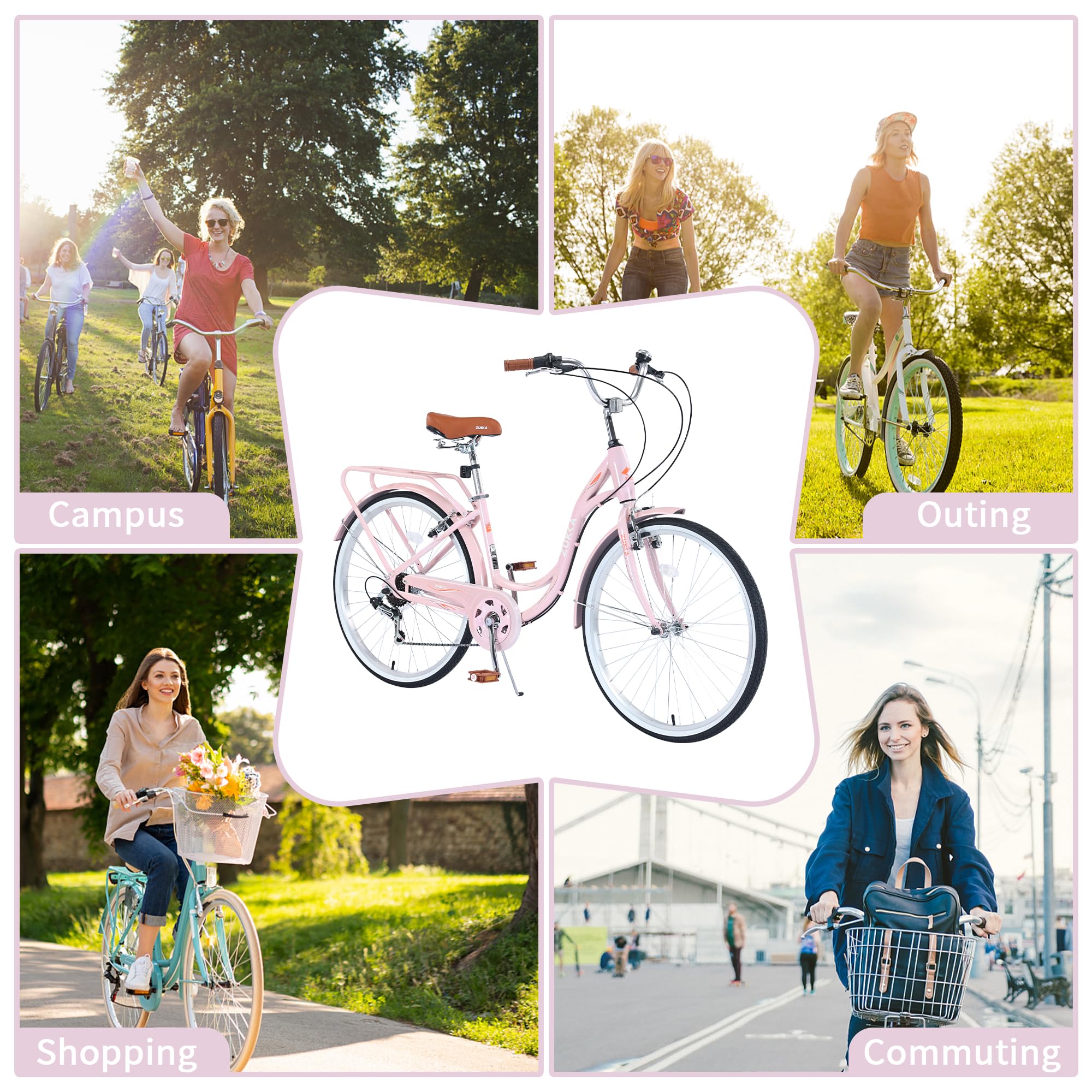 26 Inch Women's Beach Cruiser Bike - 7 Speed Comfort Bicycle for Women & Adults, Adjustable Seat & Dual V Brake - Perfect for Commuting, Beach Rides & Leisure Cycling